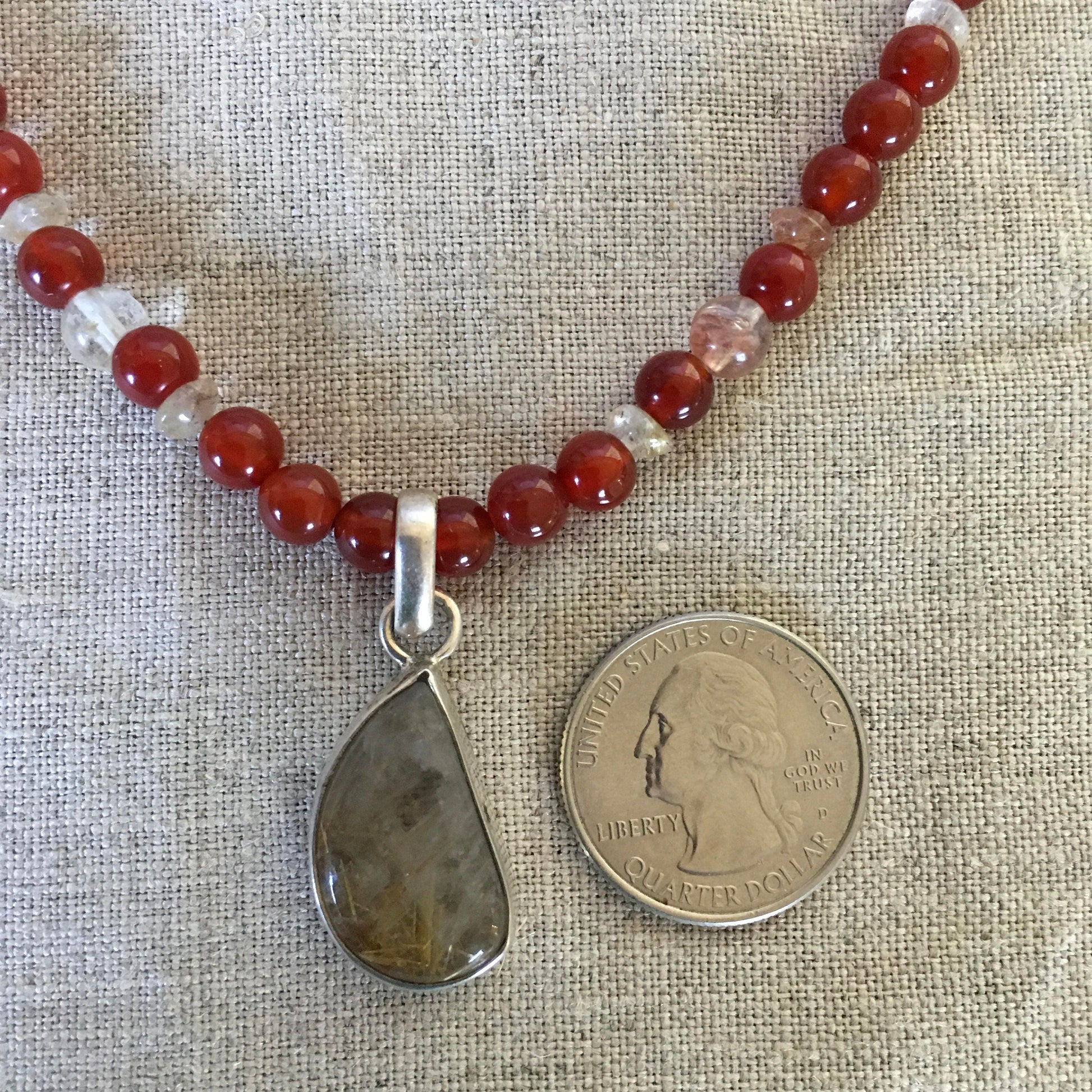 necklace "Mars" Smokey Rutilated Quartz pendant, Carnelian, Rutilated Quartz, God of War, Gender Neutral jewelry, Gift idea, Reiki charged