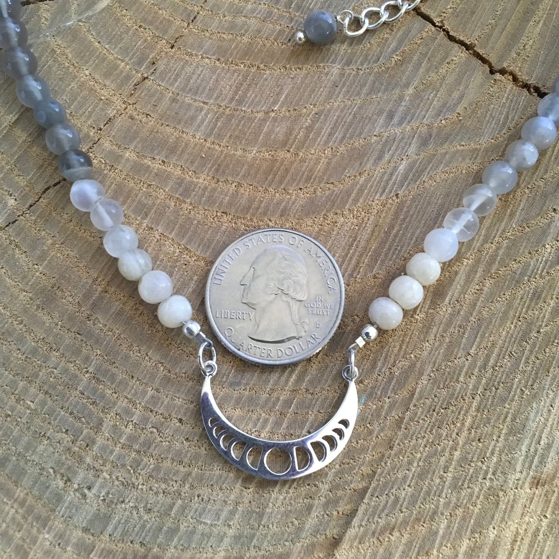 Necklace "Lunar Cycles" Moonstone necklace, Moon phase pendant, Moon Goddess, Reiki charged, Gift idea, Bohemian jewelry, Moon Children