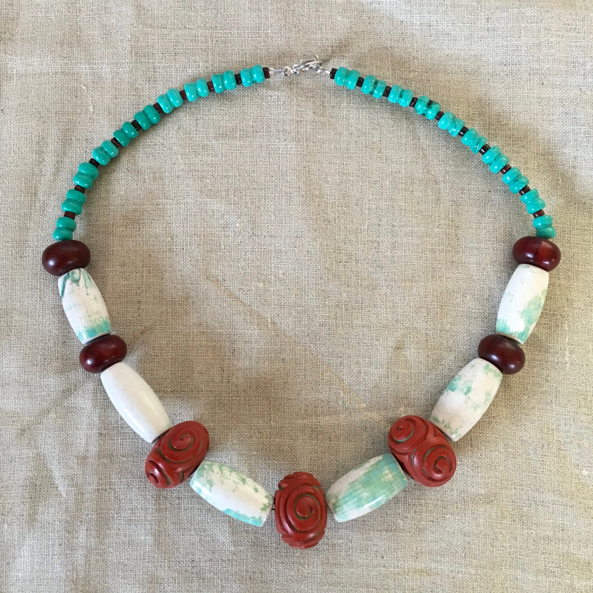 necklace "Mystery" Statement piece, Carved beads, Gender Neutral Jewelry, Large stone necklace, Reiki charged, Gift idea