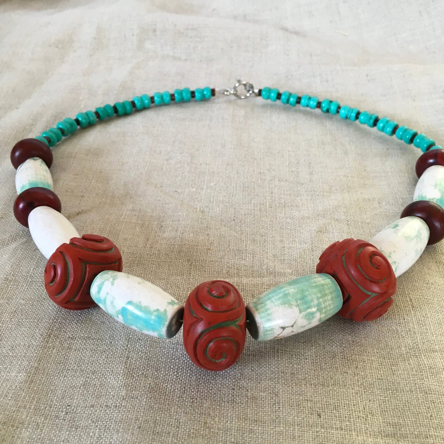 necklace "Mystery" Statement piece, Carved beads, Gender Neutral Jewelry, Large stone necklace, Reiki charged, Gift idea