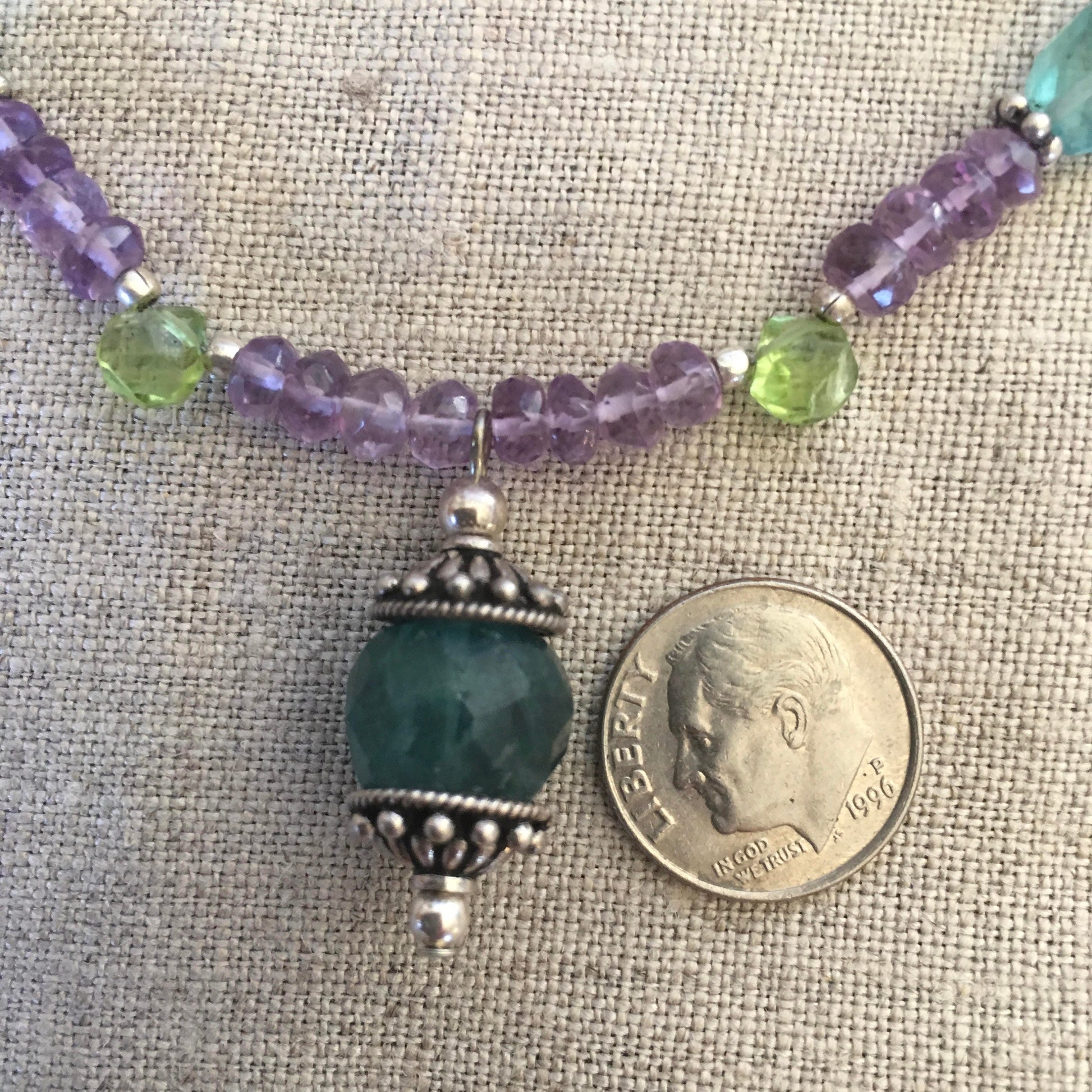 apatite necklace "Peacock Jewels" Apatite pendant, Amethyst, Peridot, Peacock inspired, Reiki charged, Gift idea, Stacking necklace, Chakra