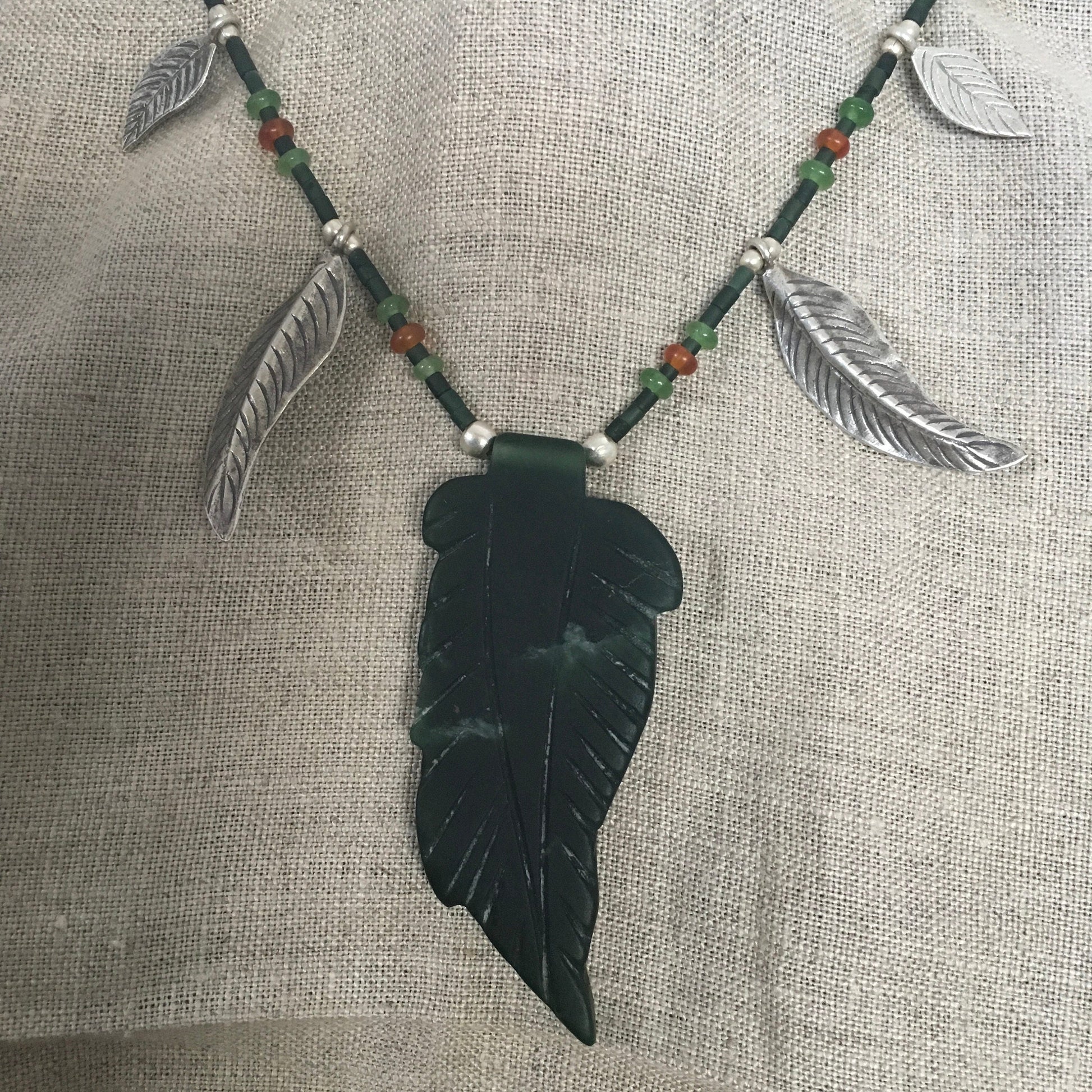 necklace "Grows on Trees" Jade Leaf pendant, Fine Silver leaves, Jade necklace, Carnelian, Gender Neutral, Gift idea, Reiki charged