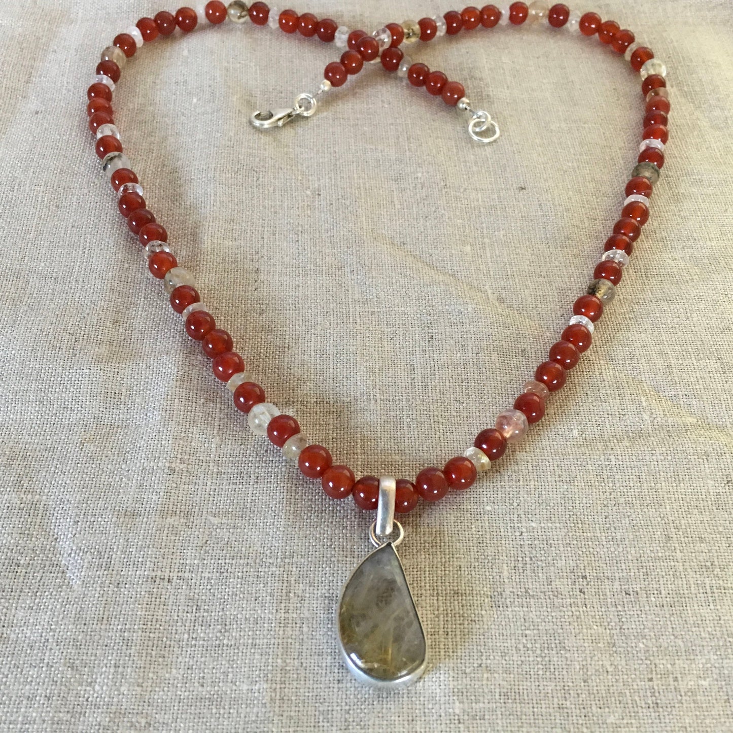 necklace "Mars" Smokey Rutilated Quartz pendant, Carnelian, Rutilated Quartz, God of War, Gender Neutral jewelry, Gift idea, Reiki charged