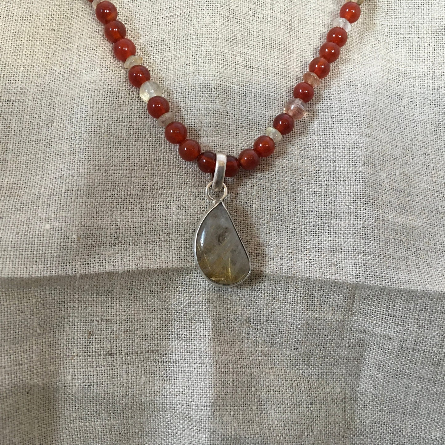 necklace "Mars" Smokey Rutilated Quartz pendant, Carnelian, Rutilated Quartz, God of War, Gender Neutral jewelry, Gift idea, Reiki charged