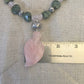 necklace "Love Grows" Carved Rose Quartz Leaf pendant, Chiang Mai Silver beads, Serpentine Hearts, Statement Piece, Hill Tribe Silver, Reiki