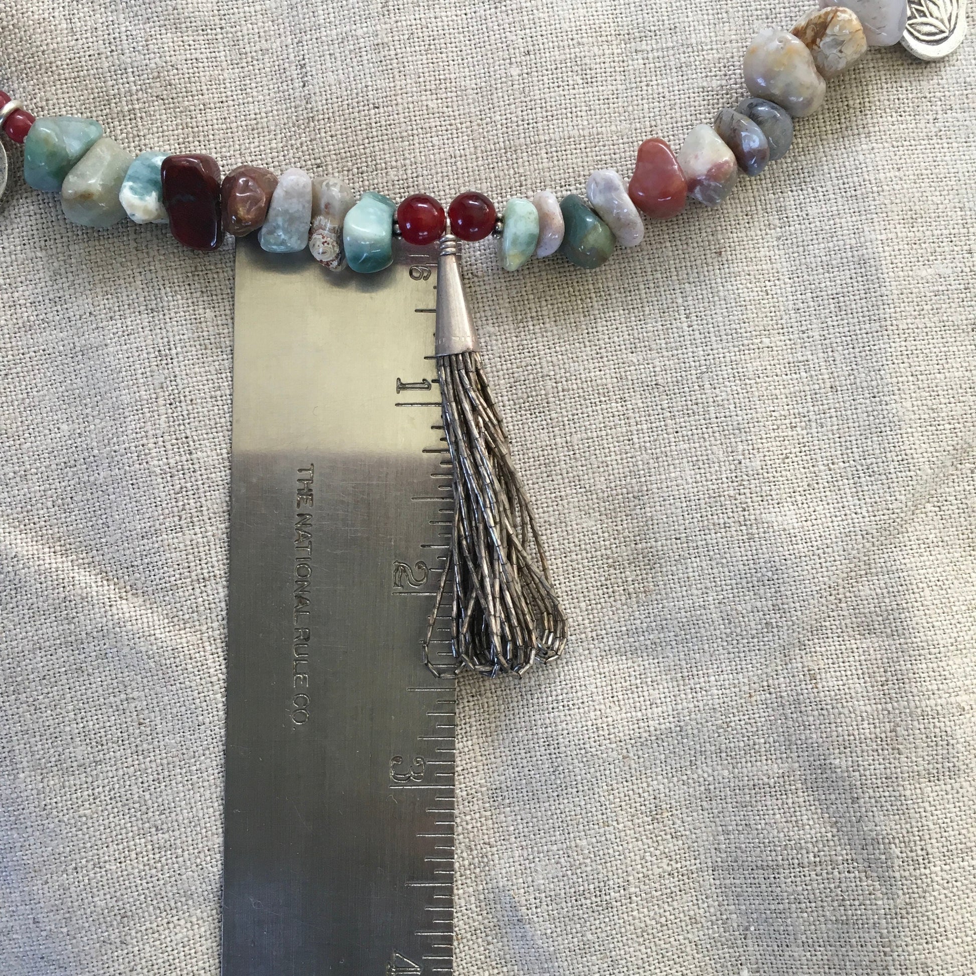 necklace "Zen" Buddha bead, Sterling tassel, Hill Tribe Silver, Ohm and Lotus charm, Agate Beads, Reiki charged, Gift idea, Gender Neutral