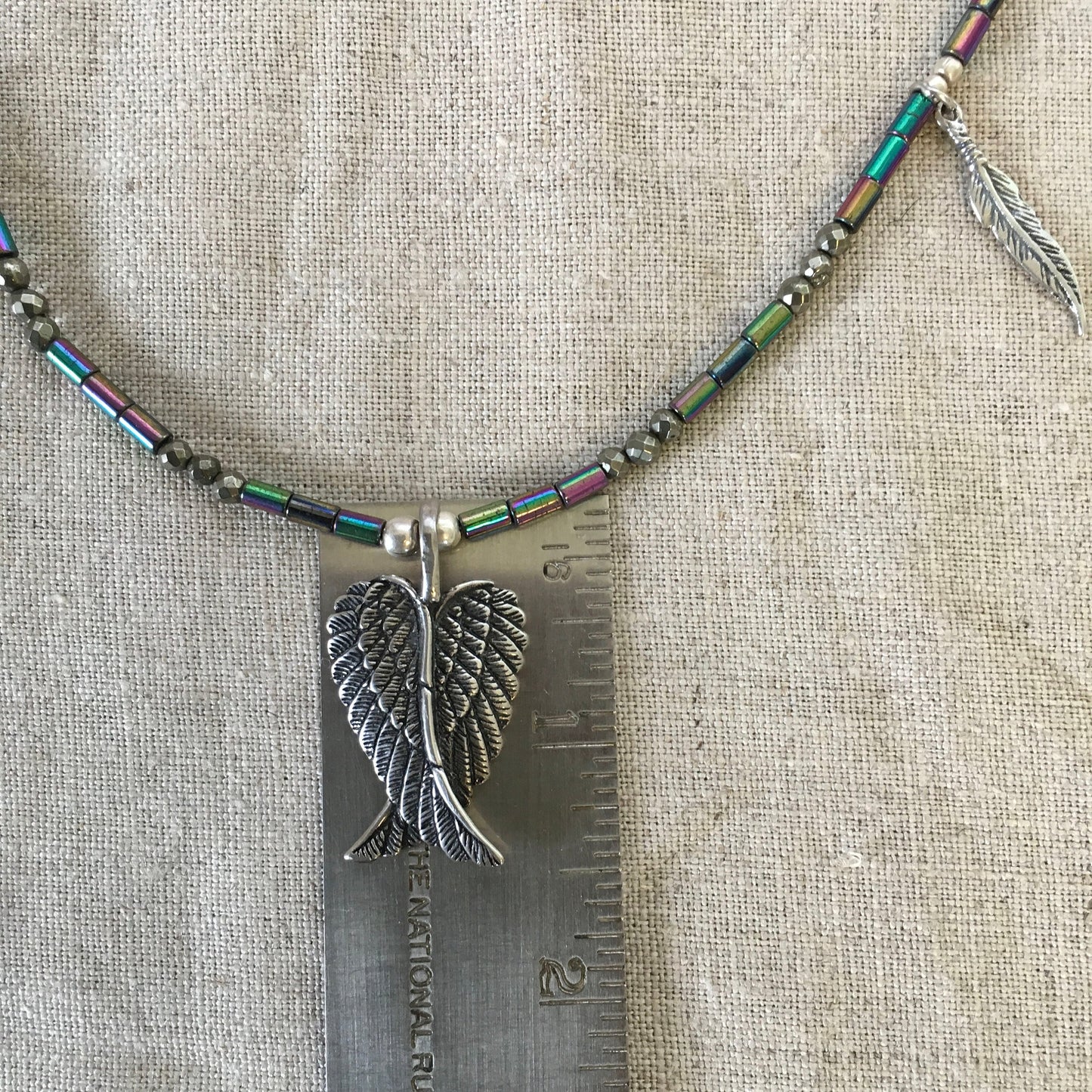 necklace "Archangel" Sterling Wings, SS Feathers, Hematite, Pyrite, Angels, Reiki charged, Angel jewelry, Gift idea, Gender neutral jewelry