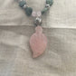 necklace "Love Grows" Carved Rose Quartz Leaf pendant, Chiang Mai Silver beads, Serpentine Hearts, Statement Piece, Hill Tribe Silver, Reiki