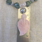 necklace "Love Grows" Carved Rose Quartz Leaf pendant, Chiang Mai Silver beads, Serpentine Hearts, Statement Piece, Hill Tribe Silver, Reiki