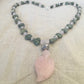 necklace "Love Grows" Carved Rose Quartz Leaf pendant, Chiang Mai Silver beads, Serpentine Hearts, Statement Piece, Hill Tribe Silver, Reiki