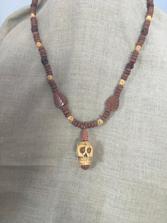 necklace "Baba Yaga's Flame" Skull pendant, Goldstone, Underworld jewelry, Samhain, Halloween, Ancestor work, Reiki charged, Carved Skulls