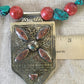 necklace "Four Directions" Antique Coral & Turquoise pendant, Statement Necklace, Vintage Coral, Turquoise, Reiki charged, Gift idea