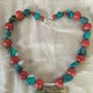 necklace "Four Directions" Antique Coral & Turquoise pendant, Statement Necklace, Vintage Coral, Turquoise, Reiki charged, Gift idea