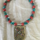 necklace "Four Directions" Antique Coral & Turquoise pendant, Statement Necklace, Vintage Coral, Turquoise, Reiki charged, Gift idea