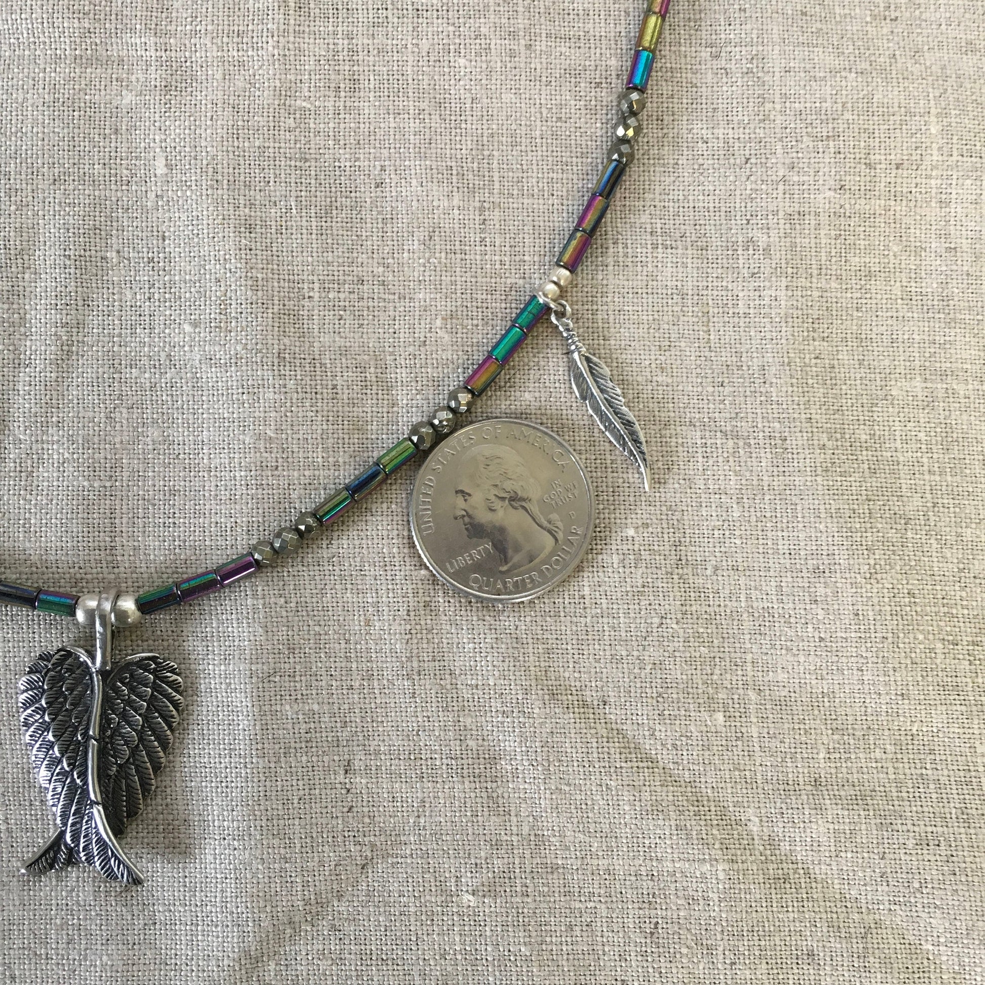 necklace "Archangel" Sterling Wings, SS Feathers, Hematite, Pyrite, Angels, Reiki charged, Angel jewelry, Gift idea, Gender neutral jewelry