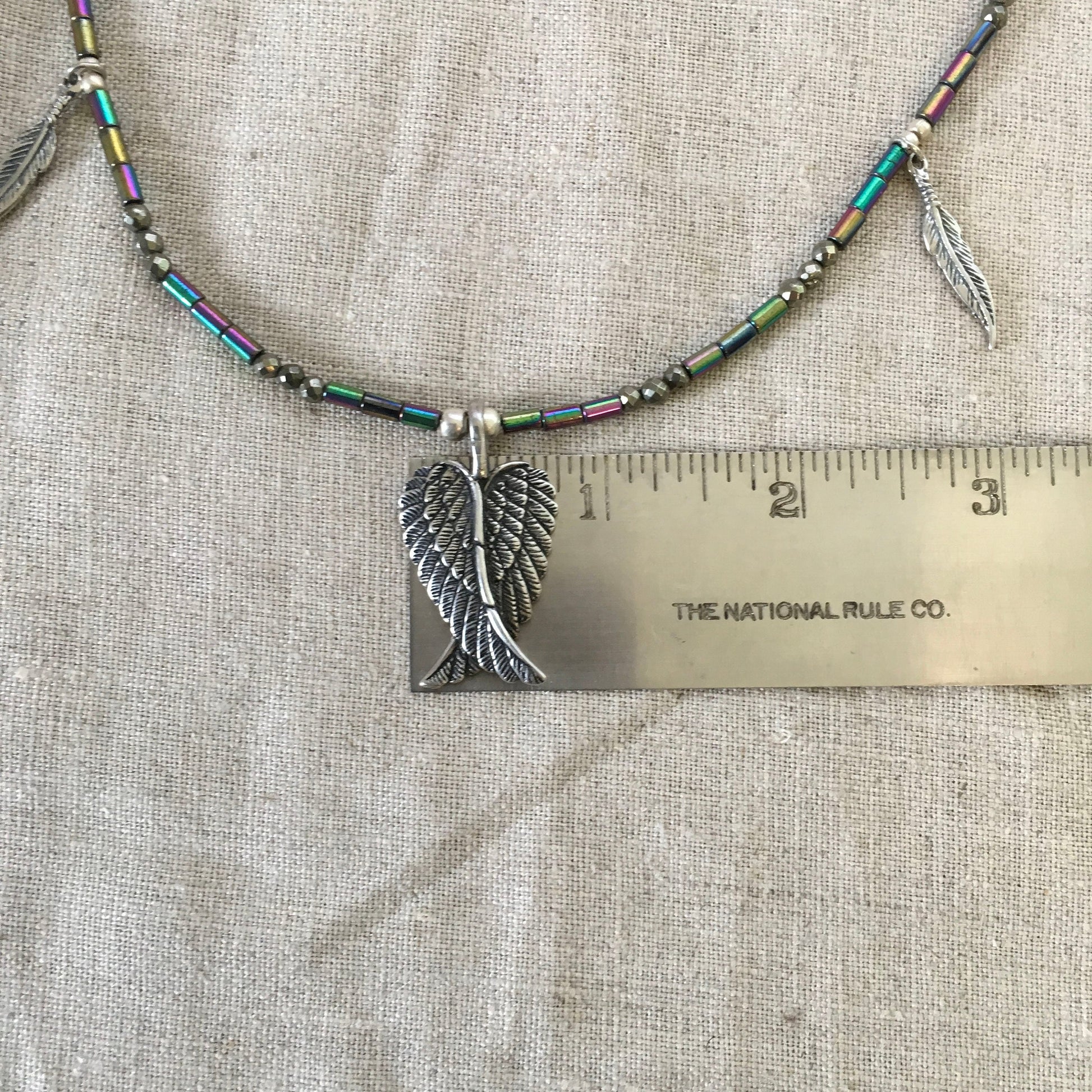 necklace "Archangel" Sterling Wings, SS Feathers, Hematite, Pyrite, Angels, Reiki charged, Angel jewelry, Gift idea, Gender neutral jewelry