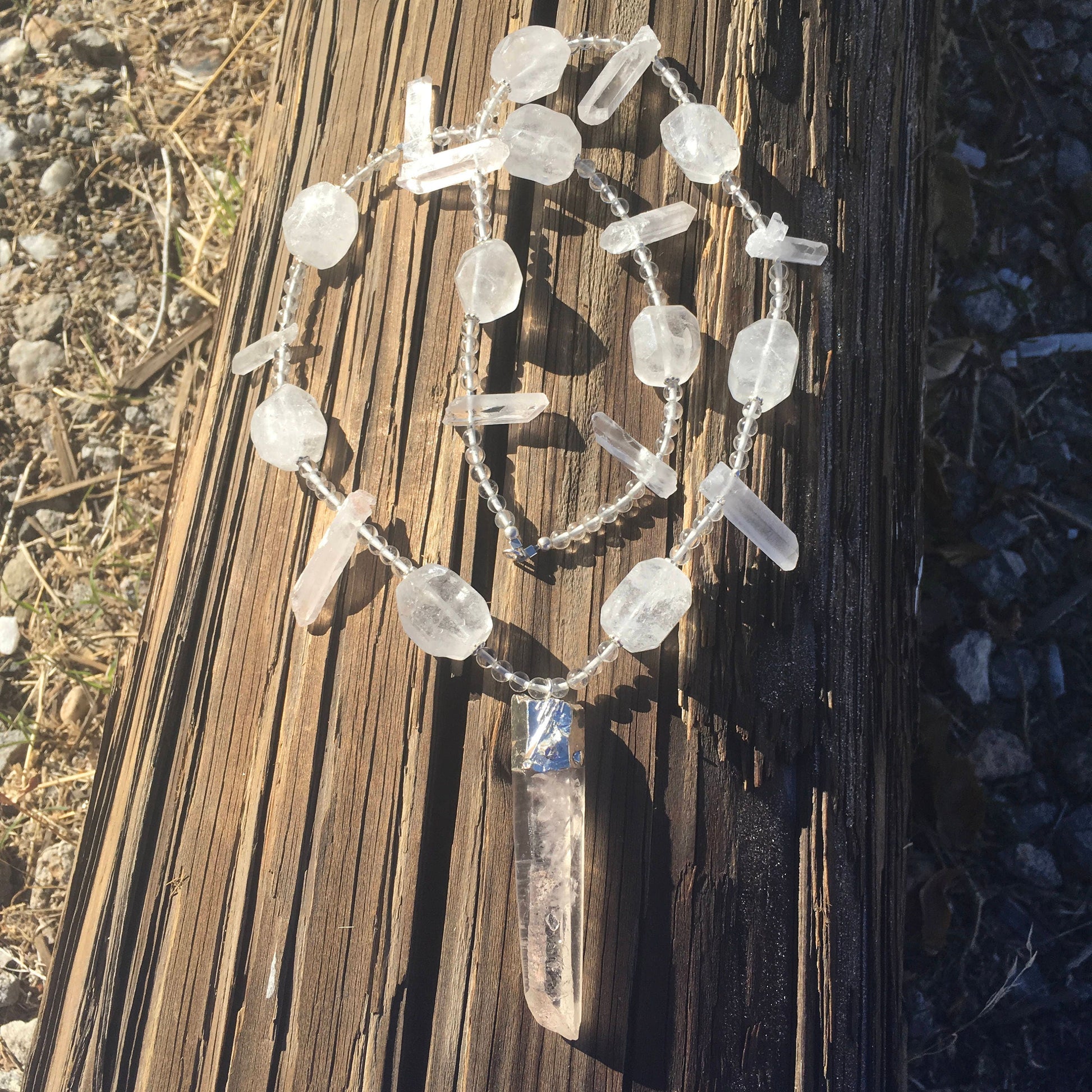 necklace "Lightning Rod" Lemurian Seed Crystal pendant, Crystal points, Quartz beads, Statement Piece, Gift idea, Gender Neutral, Reiki vibe