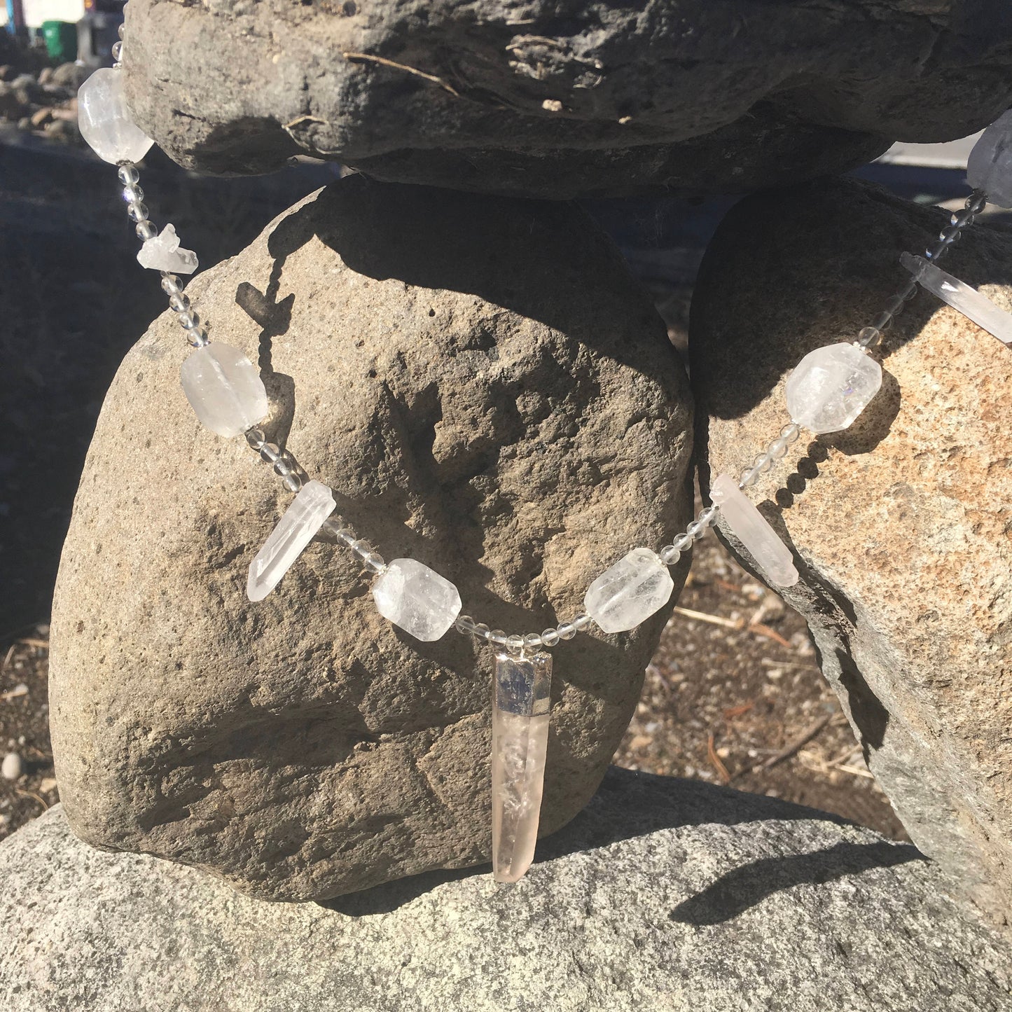 necklace "Lightning Rod" Lemurian Seed Crystal pendant, Crystal points, Quartz beads, Statement Piece, Gift idea, Gender Neutral, Reiki vibe