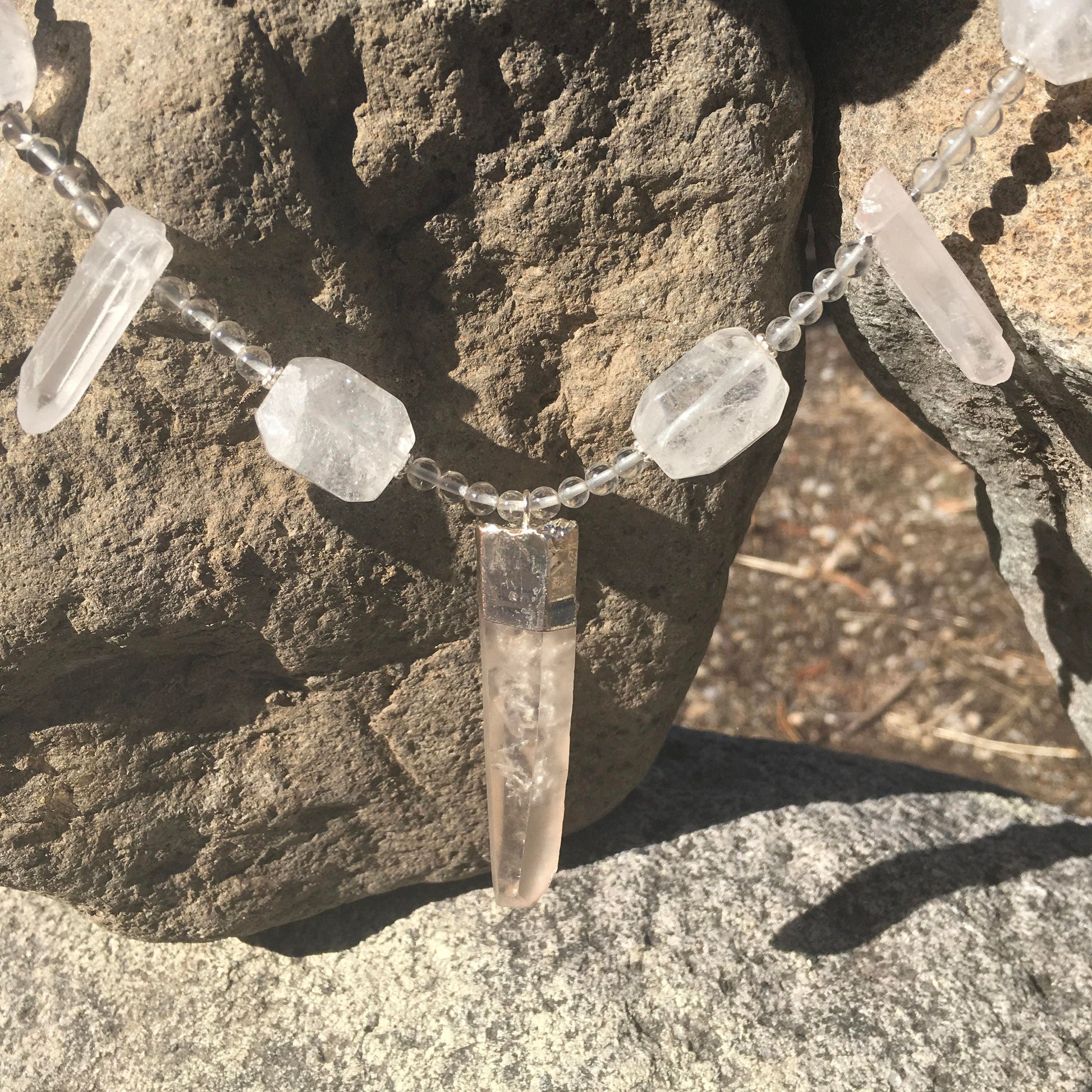 necklace "Lightning Rod" Lemurian Seed Crystal pendant, Crystal points, Quartz beads, Statement Piece, Gift idea, Gender Neutral, Reiki vibe