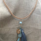 viking knit necklace "Ancient Mariner" Bronze handmade chain, Bronze Dolphin charm, Aquamarine, Tassel, Mermaid jewelry, Reiki charged Ocean