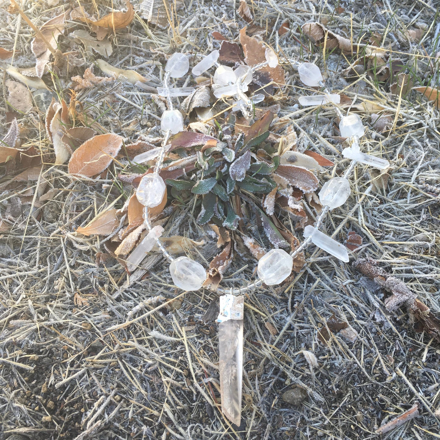 necklace "Lightning Rod" Lemurian Seed Crystal pendant, Crystal points, Quartz beads, Statement Piece, Gift idea, Gender Neutral, Reiki vibe