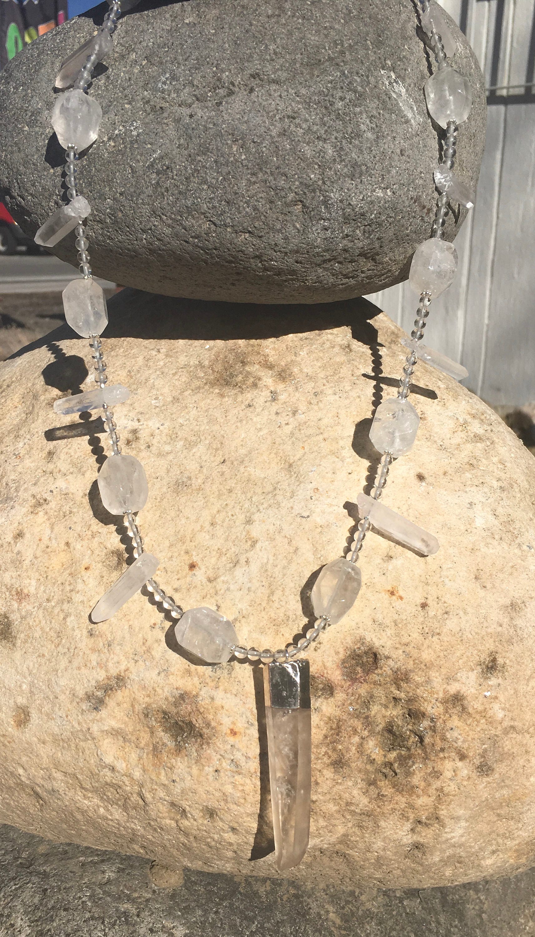 necklace "Lightning Rod" Lemurian Seed Crystal pendant, Crystal points, Quartz beads, Statement Piece, Gift idea, Gender Neutral, Reiki vibe