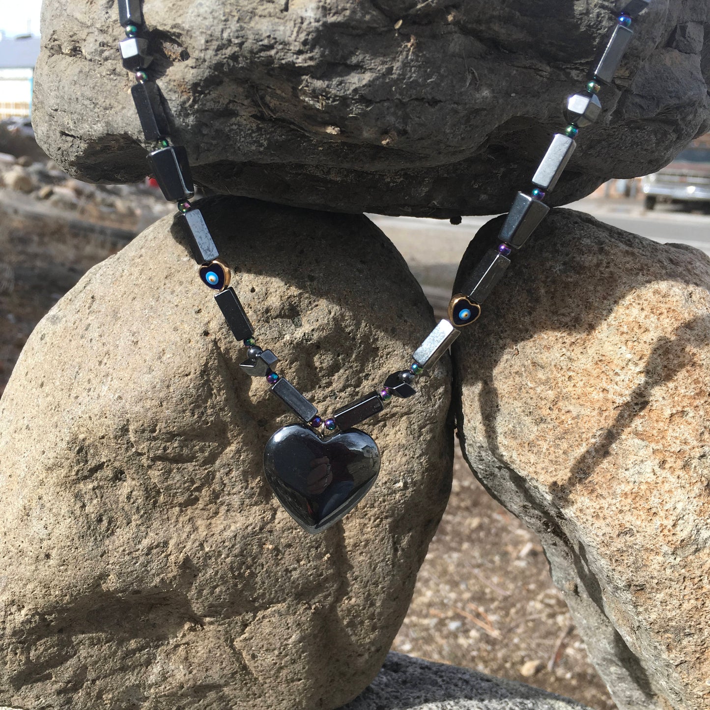 necklace "Grounded in Love" Hematite Heart pendant, Hematite necklace, Self Love jewelry, gift idea, Heart jewelry, Reiki charged, valentine