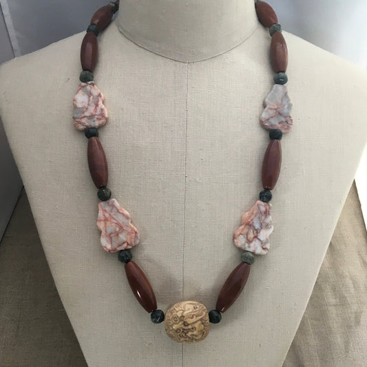 necklace "Luck Dragon" Carved Vintage Dragon Bead, Agate, Serpentine, Jasper, Dragon Statement Piece, Reiki vibe, Gift Idea, Gender Neutral