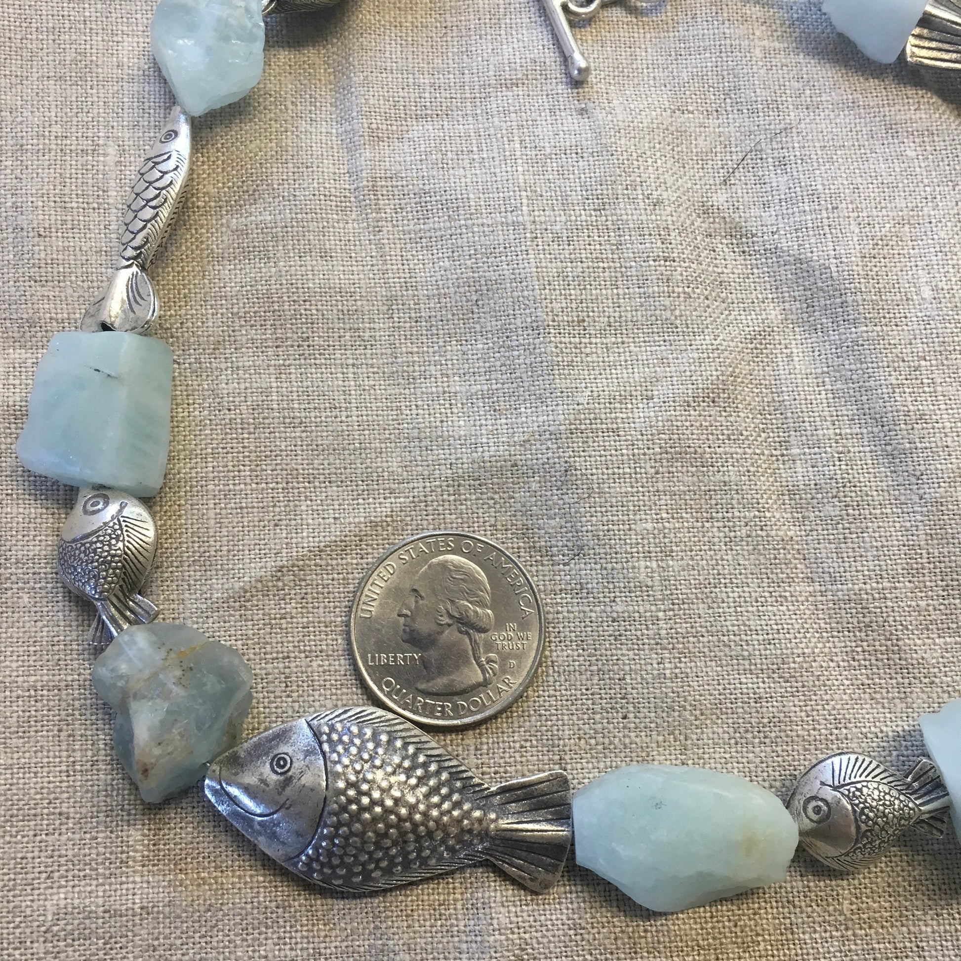 necklace "School's Out" Raw Aquamarine nuggets, Fine Silver Fish, Gift Idea, Mermaid jewelry, Ocean necklace, School of Fish, Merfolk jewels