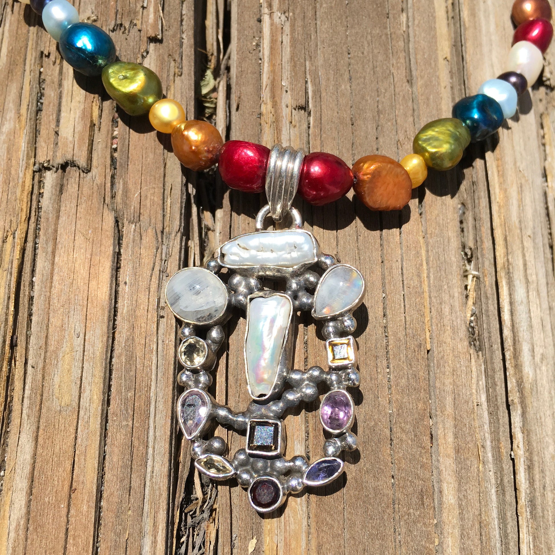 necklace "Healing Colors" Multi Stone Pendant, Pride, LGBTQ+, Rainbow dyed Pearls, Reiki charged, Rainbow jewelry, Gender Neutral, Gift Idea