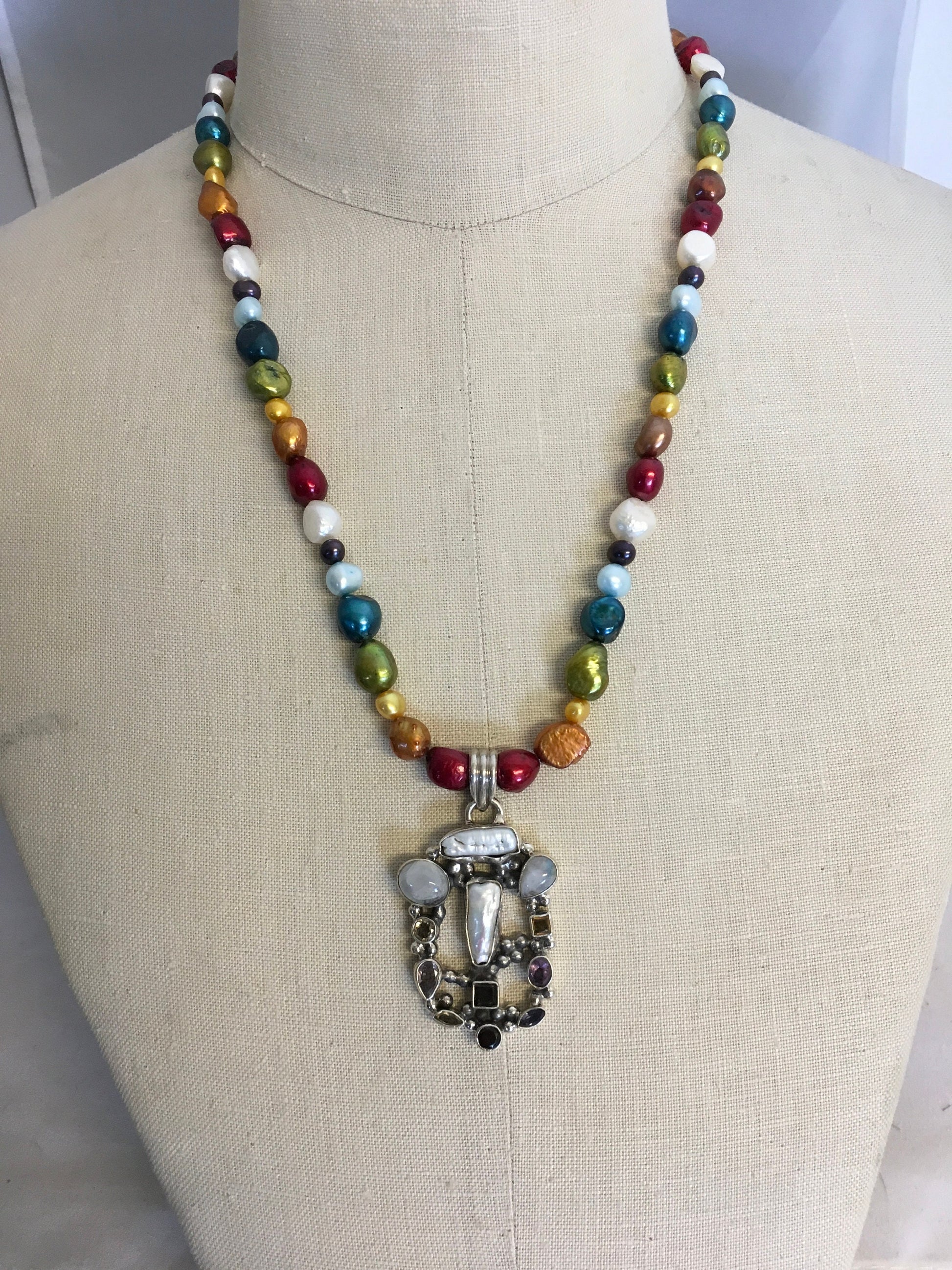 necklace "Healing Colors" Multi Stone Pendant, Pride, LGBTQ+, Rainbow dyed Pearls, Reiki charged, Rainbow jewelry, Gender Neutral, Gift Idea