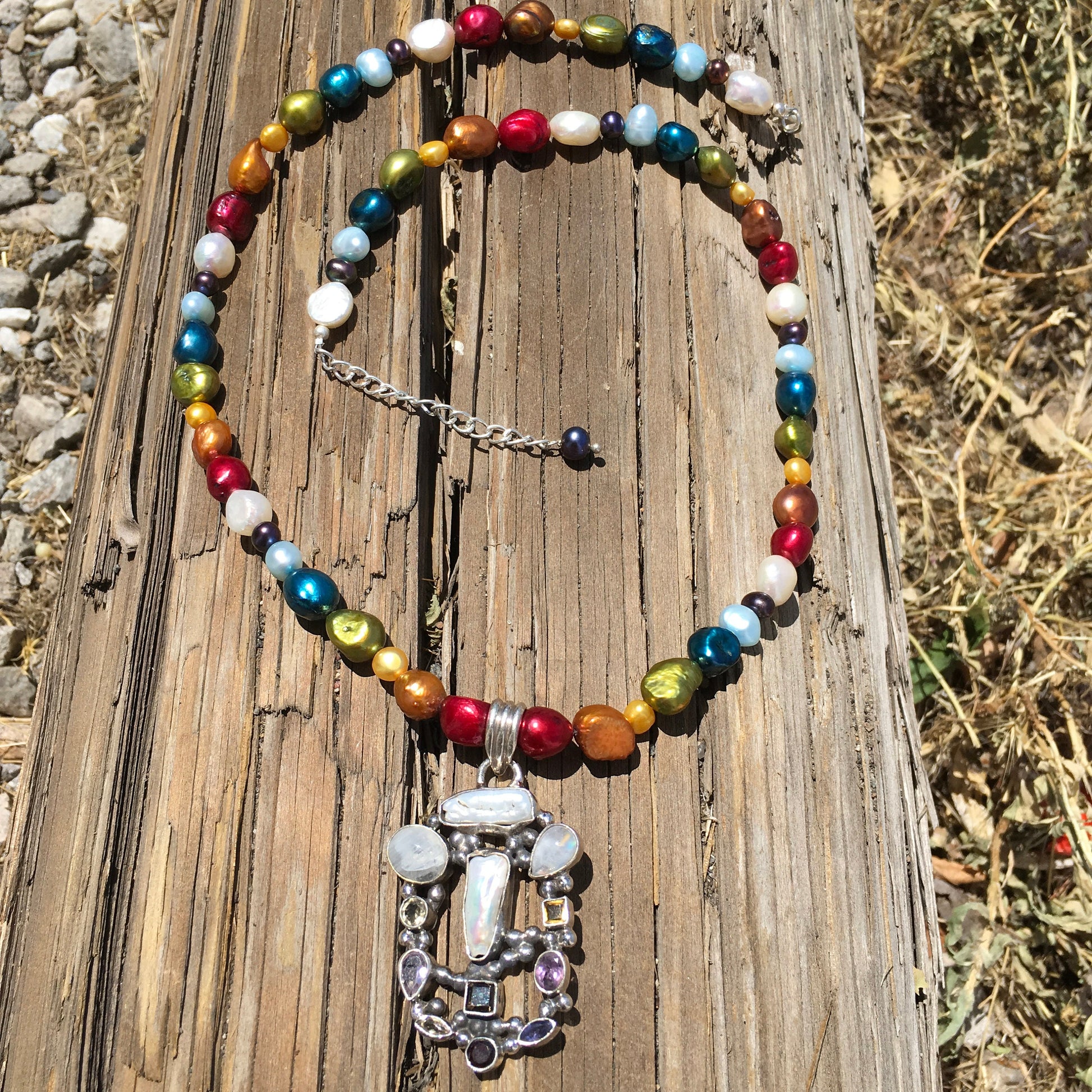 necklace "Healing Colors" Multi Stone Pendant, Pride, LGBTQ+, Rainbow dyed Pearls, Reiki charged, Rainbow jewelry, Gender Neutral, Gift Idea