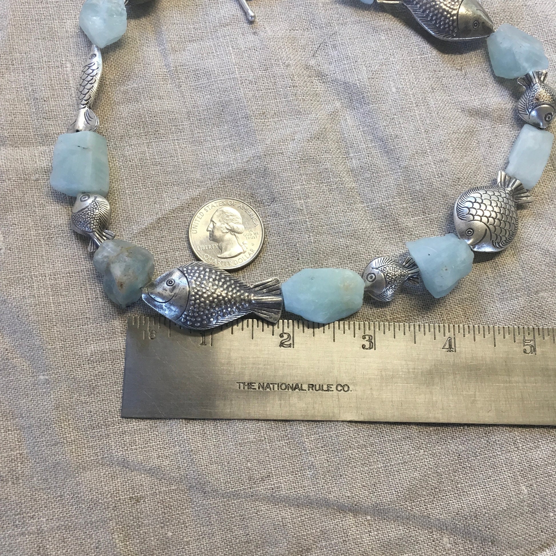 necklace "School's Out" Raw Aquamarine nuggets, Fine Silver Fish, Gift Idea, Mermaid jewelry, Ocean necklace, School of Fish, Merfolk jewels