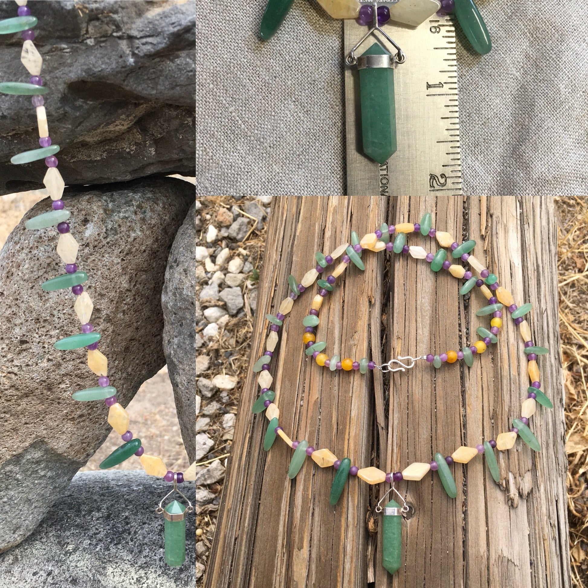 necklace "Lucky" Aventurine Pendant, Agate, Amethyst, Green Aventurine, Good luck, Statement piece, Reiki charged, Gender Neutral, Gift idea