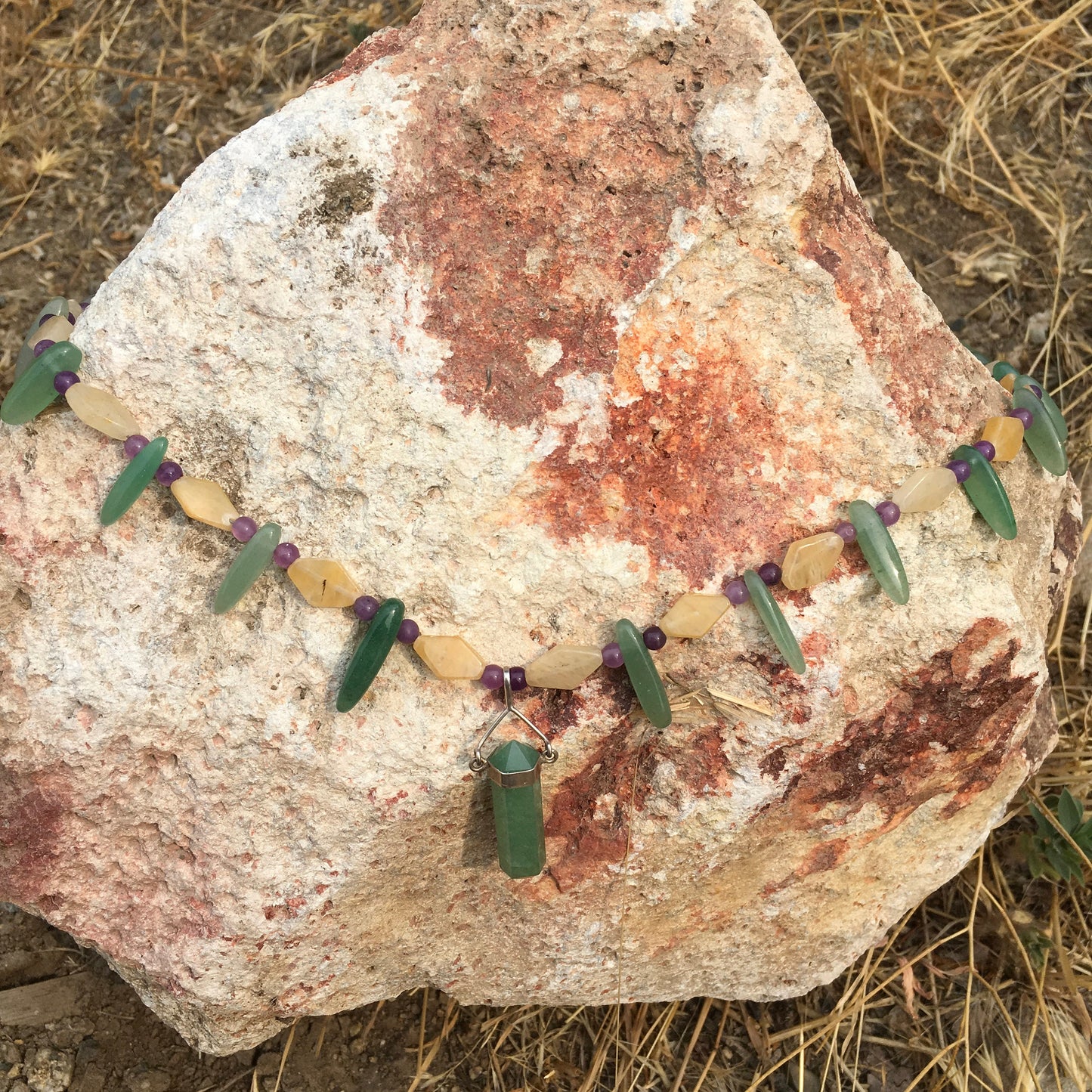 necklace "Lucky" Aventurine Pendant, Agate, Amethyst, Green Aventurine, Good luck, Statement piece, Reiki charged, Gender Neutral, Gift idea