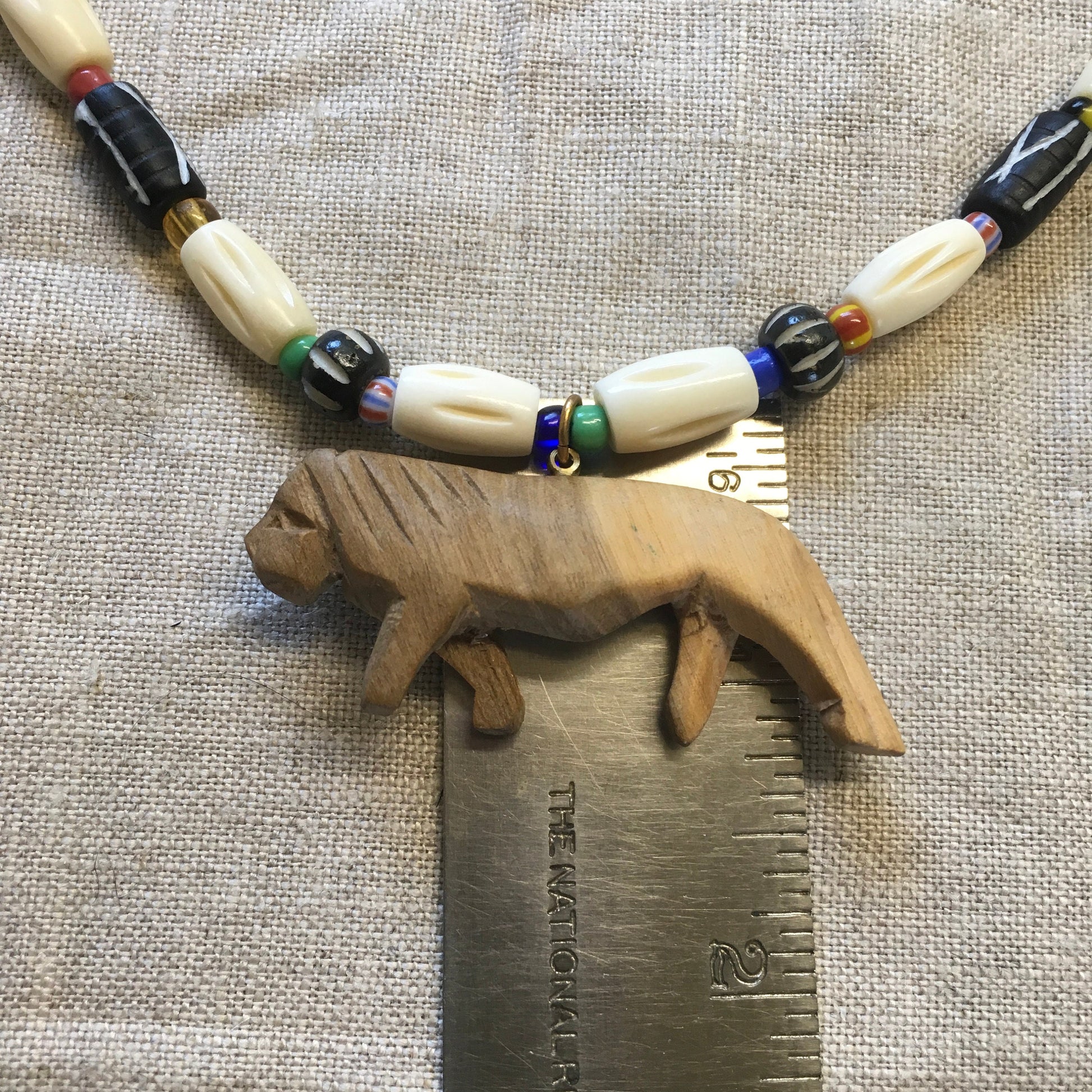 necklace "Leo" Carved Wood Lion, Carved Bone beads, African Christmas seed beads, Animal totem necklace, spirit animal, Reiki charged