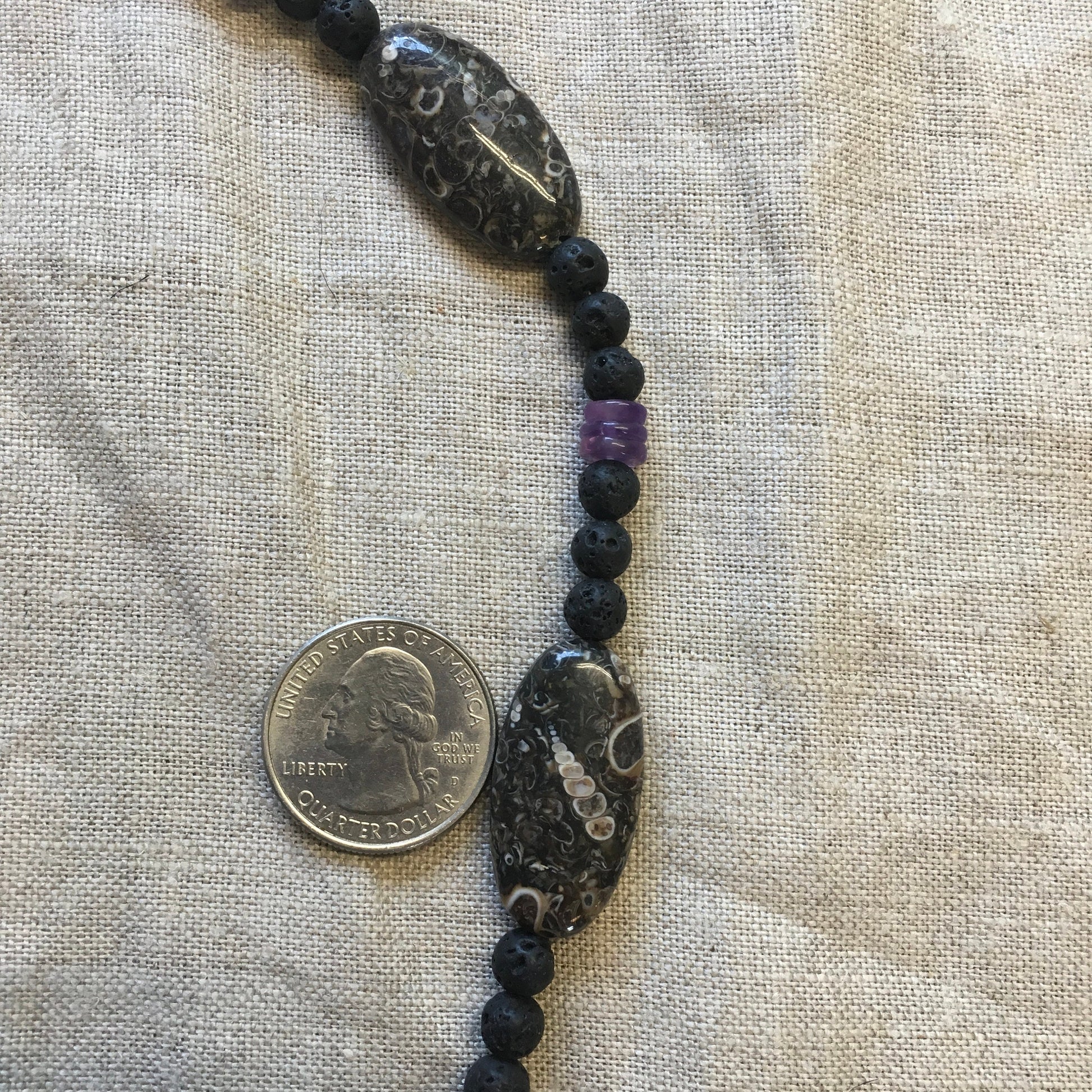 necklace "Cretaceous World" carved Amethyst Dinosaurs, Turritella agate, Lava Stone, Fossils, T Rex, Reiki vibes, Gift idea, Gender Neutral