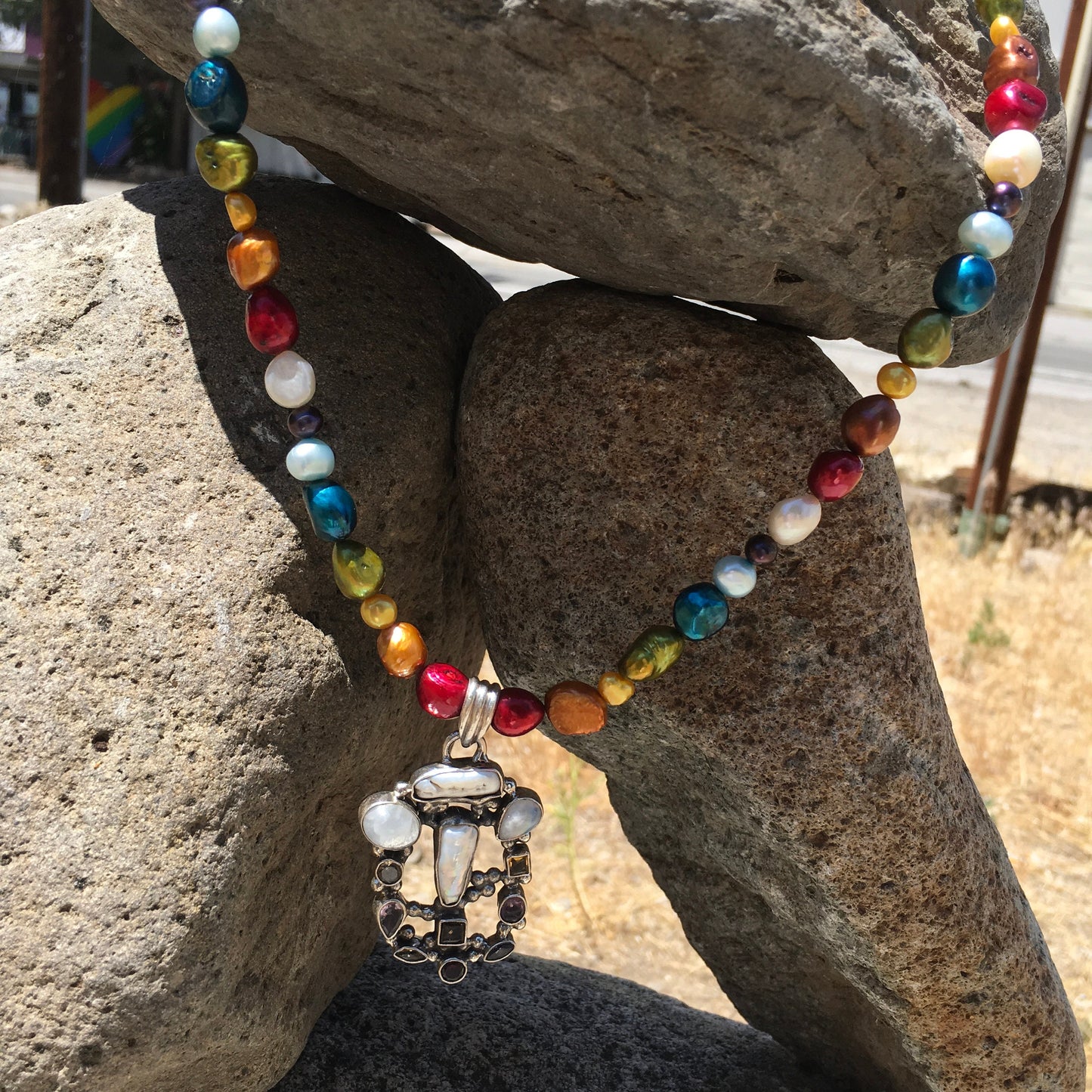 necklace "Healing Colors" Multi Stone Pendant, Pride, LGBTQ+, Rainbow dyed Pearls, Reiki charged, Rainbow jewelry, Gender Neutral, Gift Idea