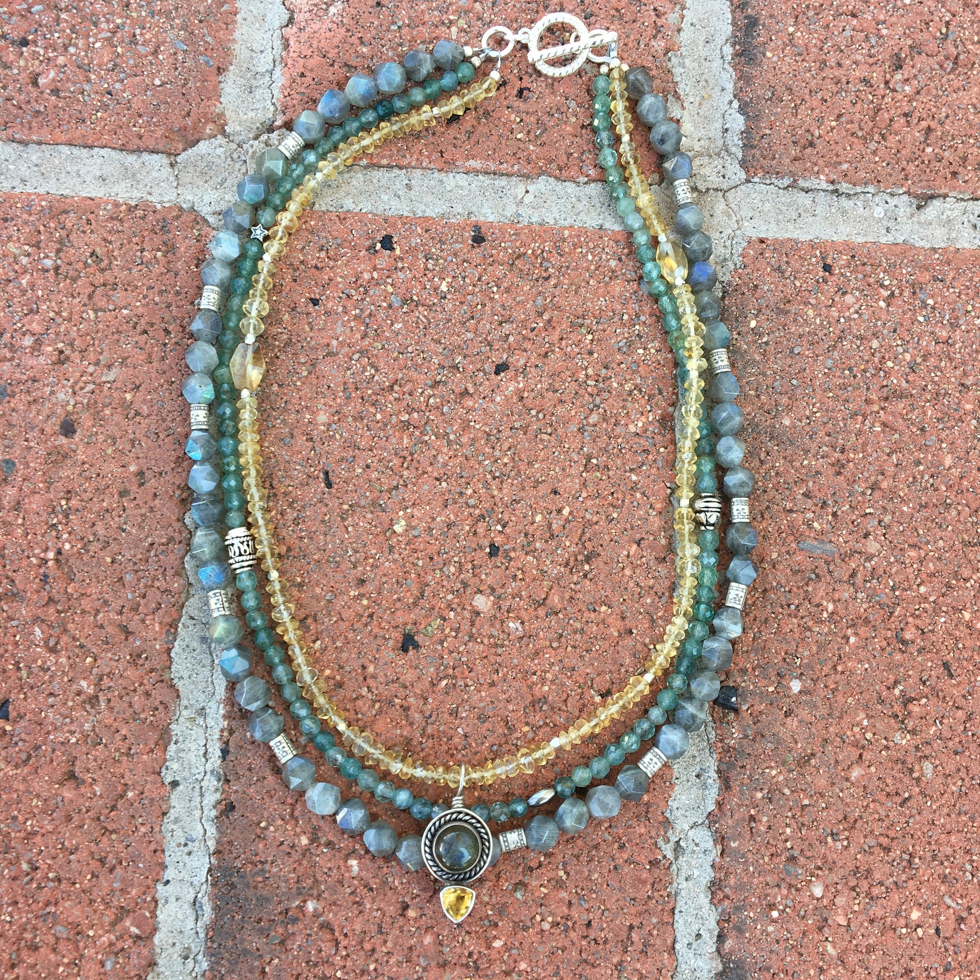 Multi-Strand necklace "Harvest Sky" Labradorite pendant, Citrine, Apatite, Hill Tribe Silver beads, Fall Line, Reiki charged, Boho Style