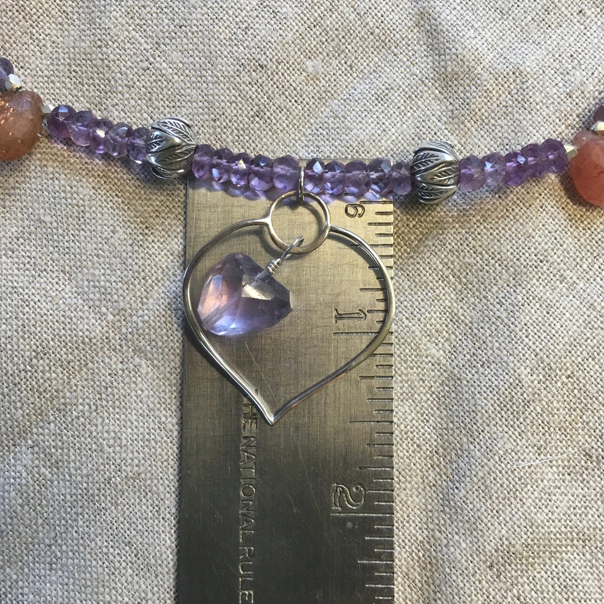 necklace "Healing Petal" Lotus Petal with Amethyst pendant, Amethyst, Sunstone, Chiang Mai beads Hill Tribe Silver, Fall Line, Reiki charged