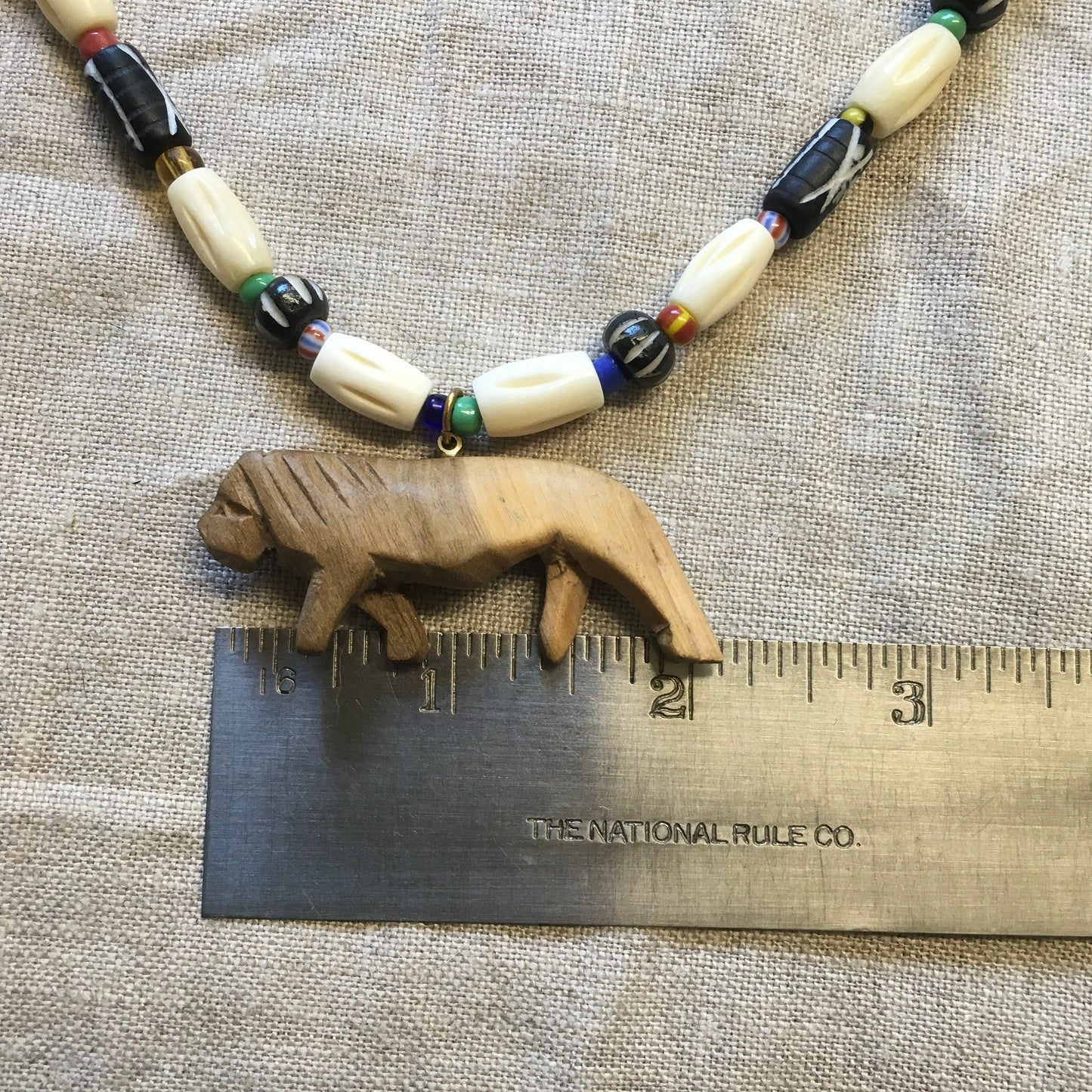 necklace "Leo" Carved Wood Lion, Carved Bone beads, African Christmas seed beads, Animal totem necklace, spirit animal, Reiki charged