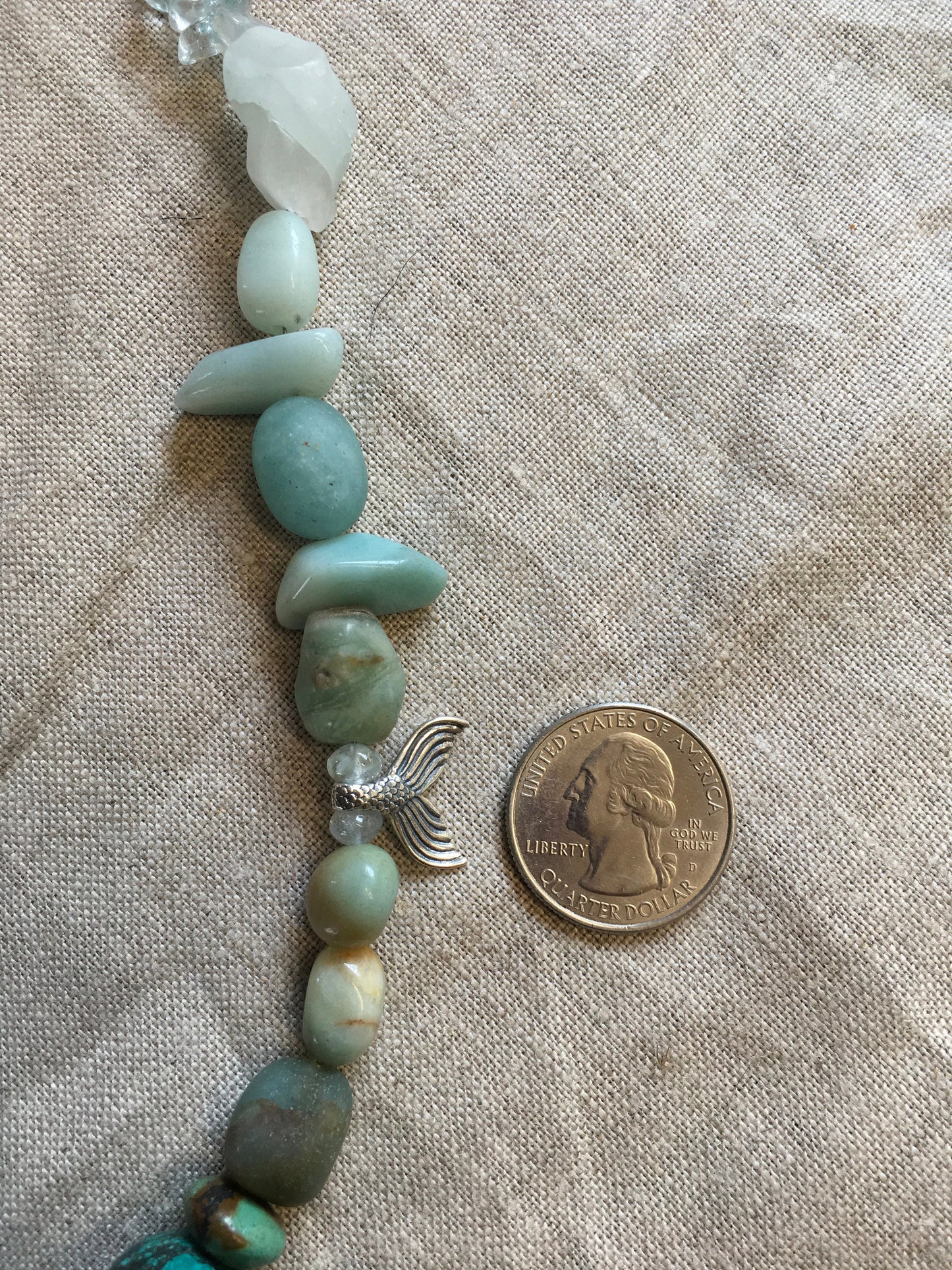 necklace "Mermaid Soul" Sterling Mermaid pendant, SS charms "Mermaid Soul" & Mermaid tail, Sodalite, Turquoise, Aquamarine, Amazonite, Ocean