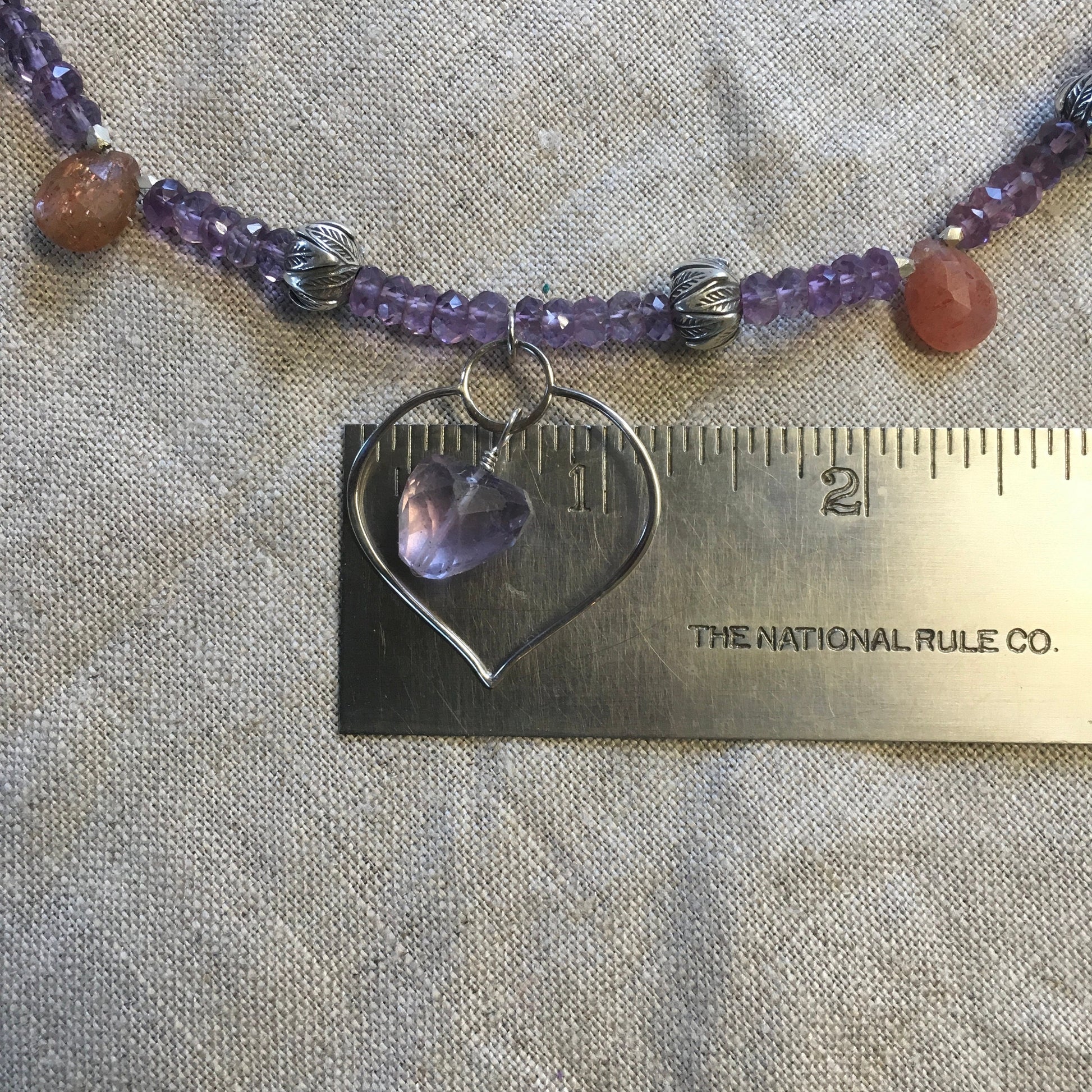 necklace "Healing Petal" Lotus Petal with Amethyst pendant, Amethyst, Sunstone, Chiang Mai beads Hill Tribe Silver, Fall Line, Reiki charged