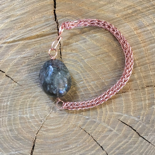 Viking Knit bracelet "Garden Quartz" Copper wire, Quartz focal bead, Handwoven, Lodolite, For Everyone, Gift idea, Reiki charged