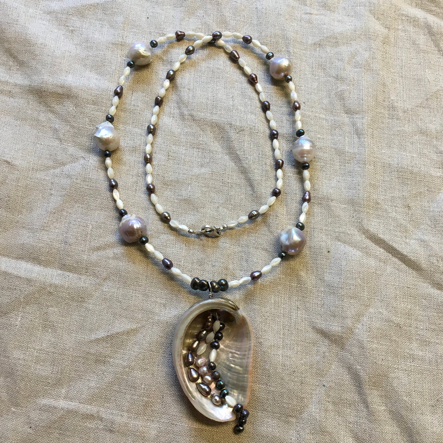 necklace "Waterfall" Abalone & Pearl pendant, Large Baroque Pearls, MOP beads, Mermaid jewelry, Ocean, pearl necklace, Reiki Yemaya Siren