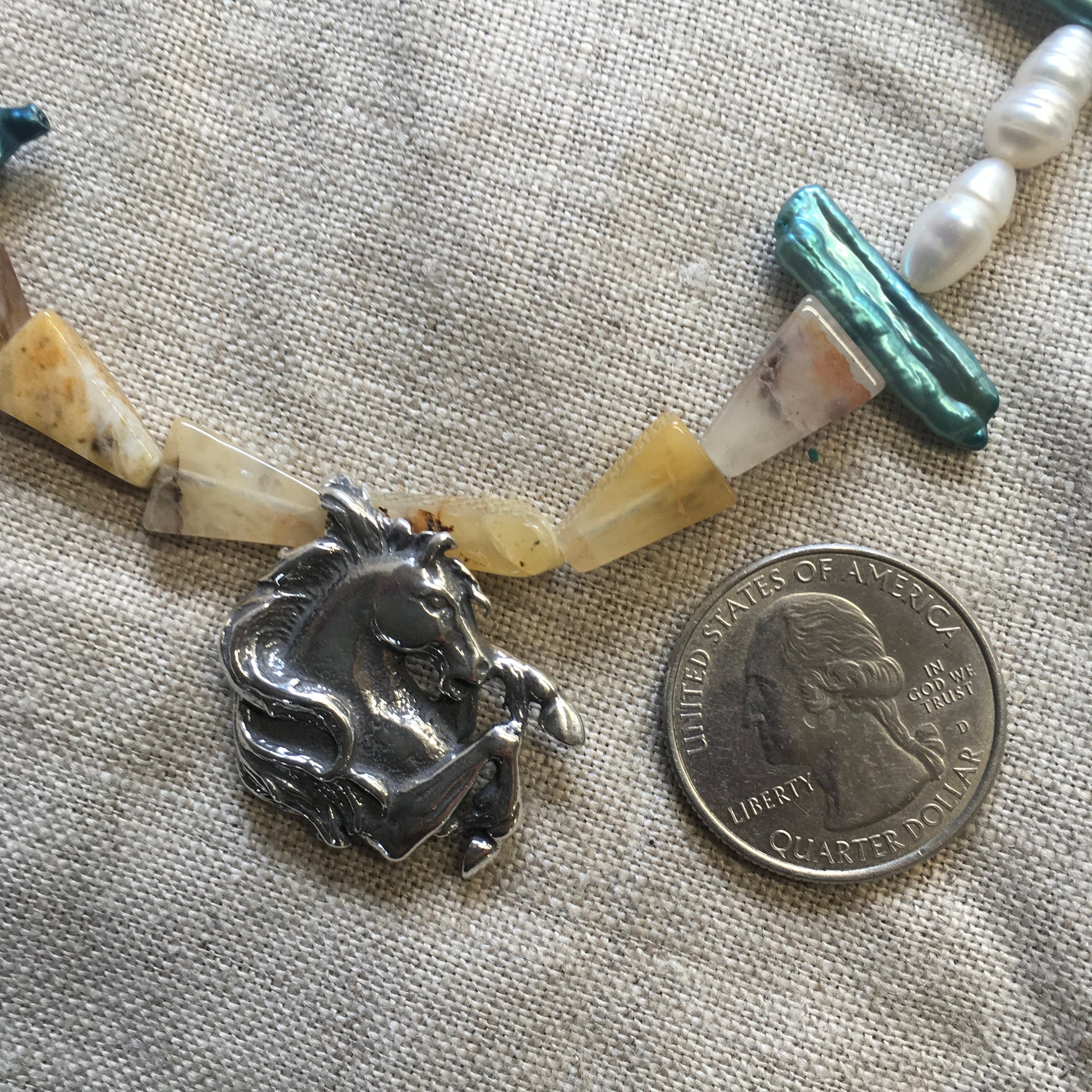 necklace "Wild Horses" Sterling Horse pendant, Freshwater Pearls, Aquamarine, Apatite, Horse jewelry, Wave Jewelry, Gift Idea, Poseidon