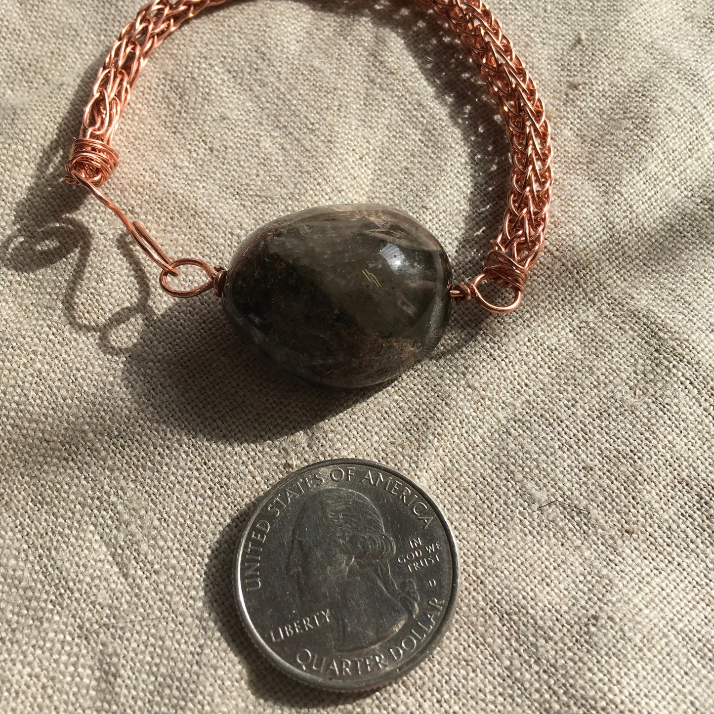 Viking Knit bracelet "Garden Quartz" Copper wire, Quartz focal bead, Handwoven, Lodolite, For Everyone, Gift idea, Reiki charged