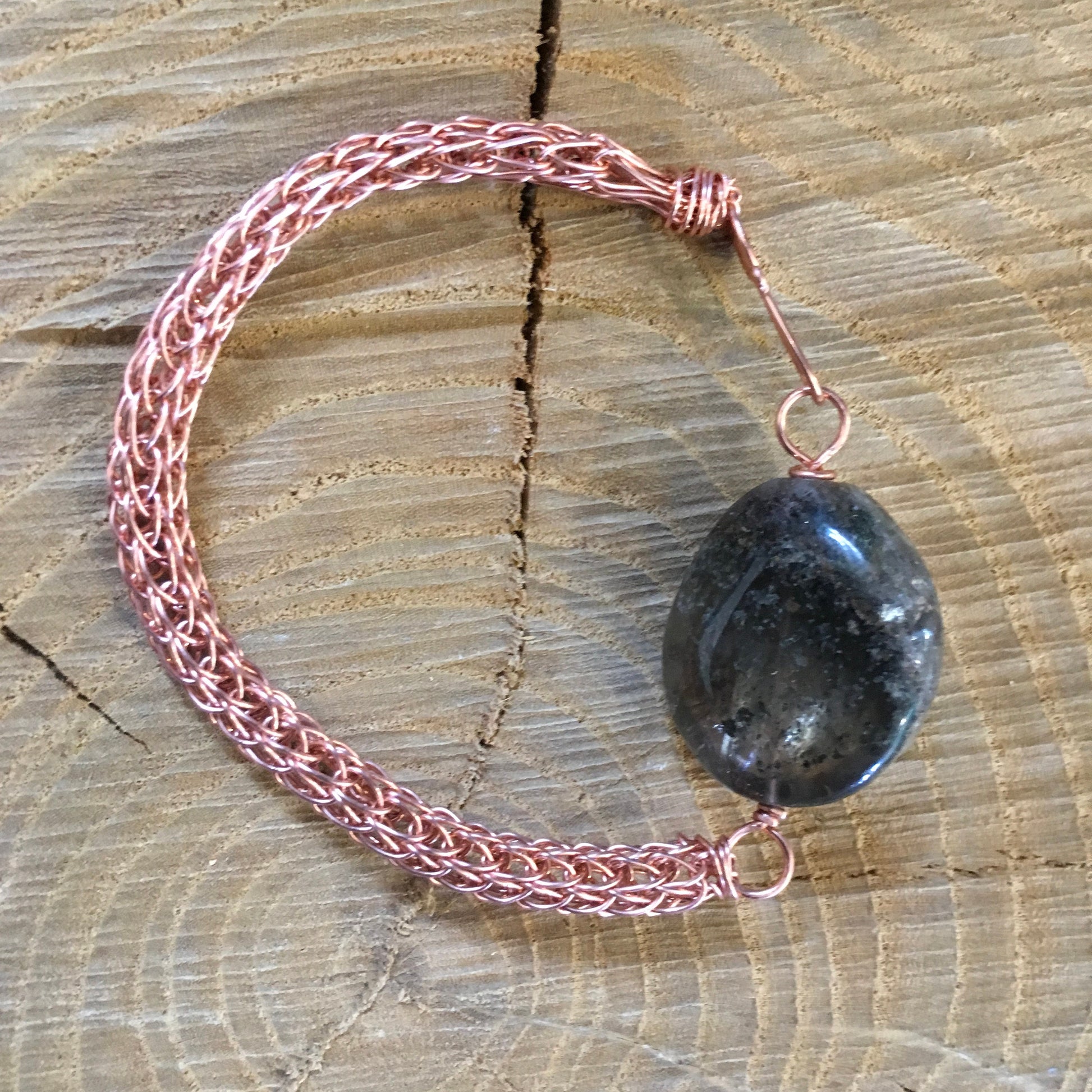 Viking Knit bracelet "Garden Quartz" Copper wire, Quartz focal bead, Handwoven, Lodolite, For Everyone, Gift idea, Reiki charged