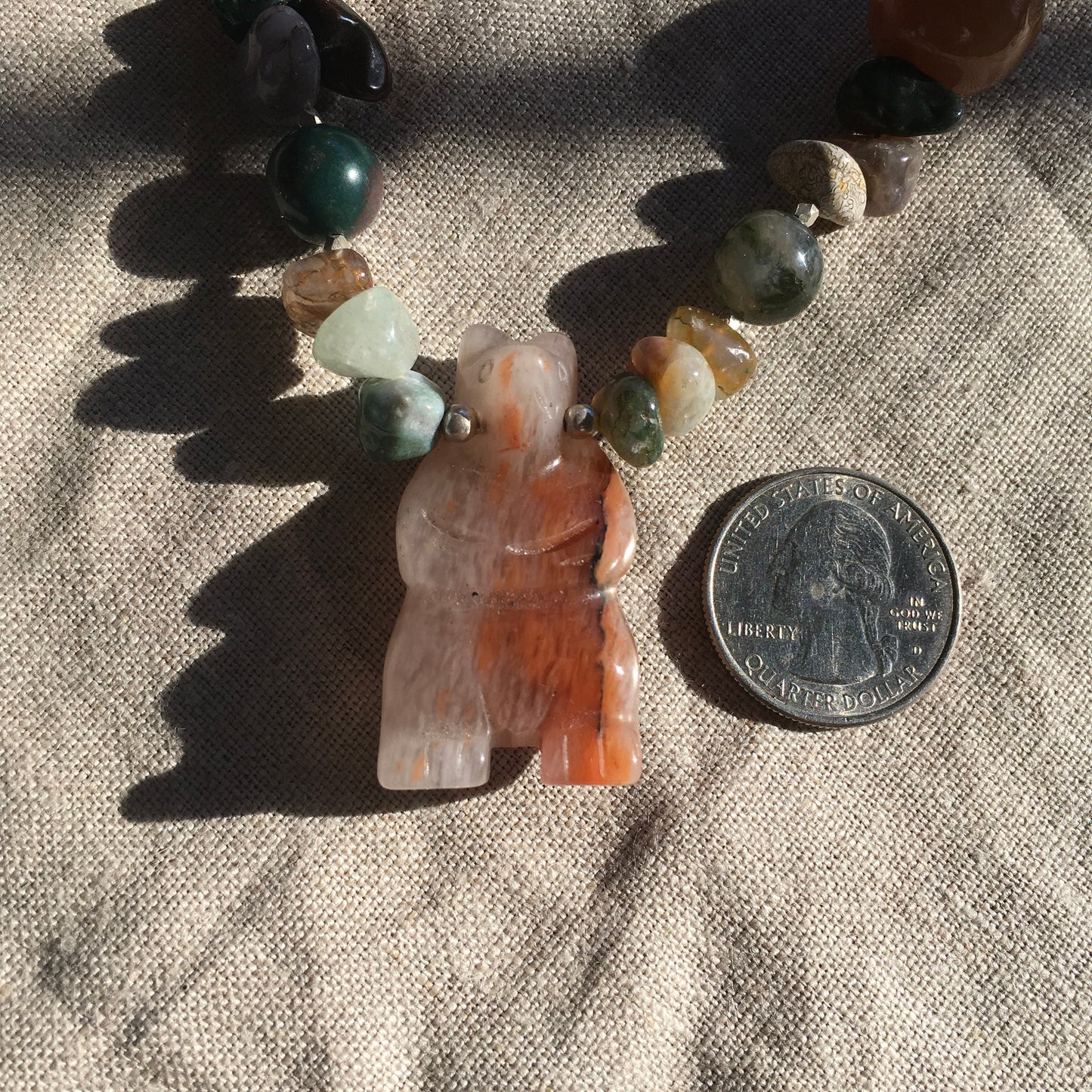 necklace "Hibernation" Carved agate Bear Fetish, Botswana agate, Hill Tribe Silver, Earth energy, Reiki charged, Gift Idea, Gender Neutral