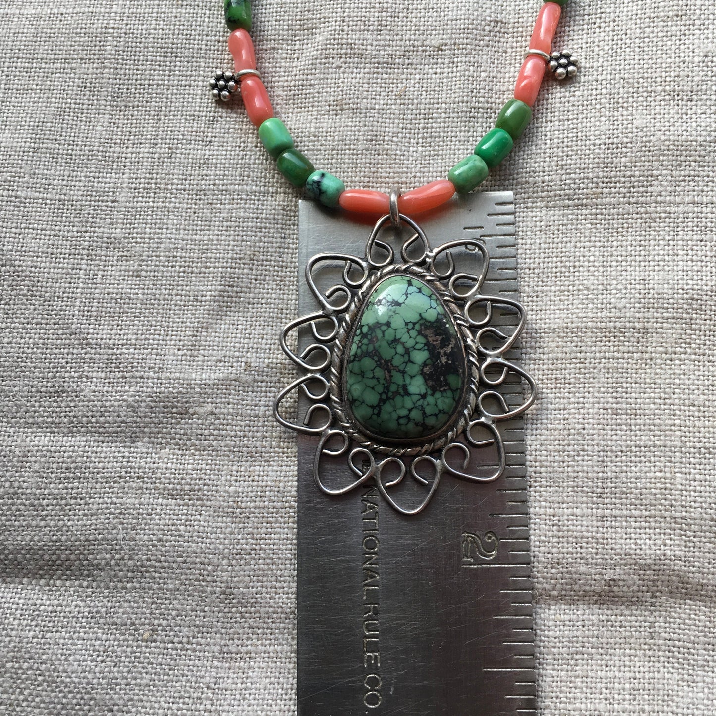 necklace "May Day" Estate Turquoise pendant, New Mexico Turquoise, Vintage Coral, Sterling Flowers, May Day jewelry, Beltane, Reiki charged